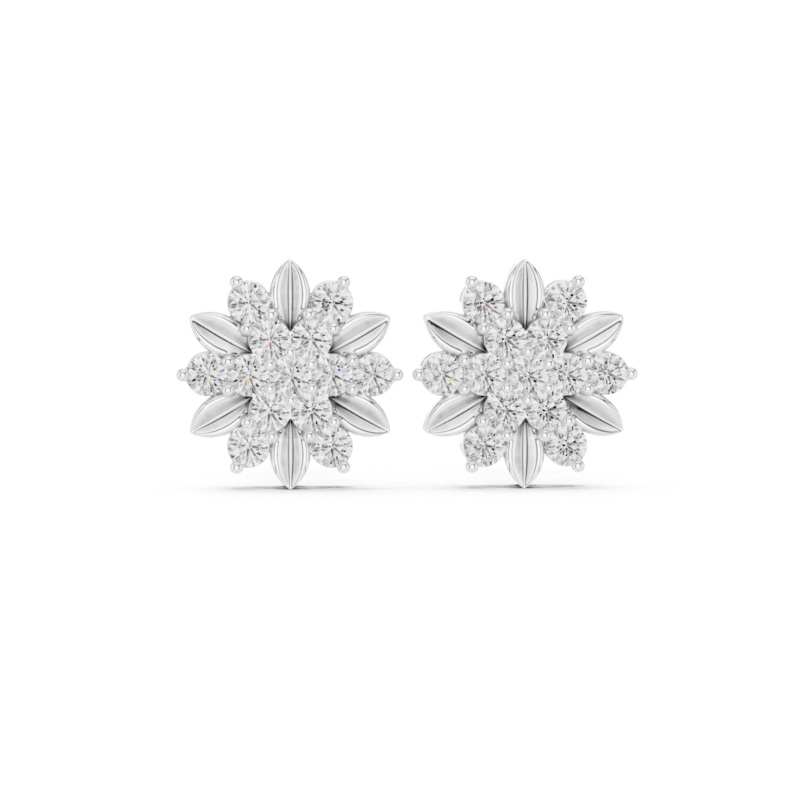 Alternating Shape Diamond Stud Earrings in White Gold - VYKA Diamonds