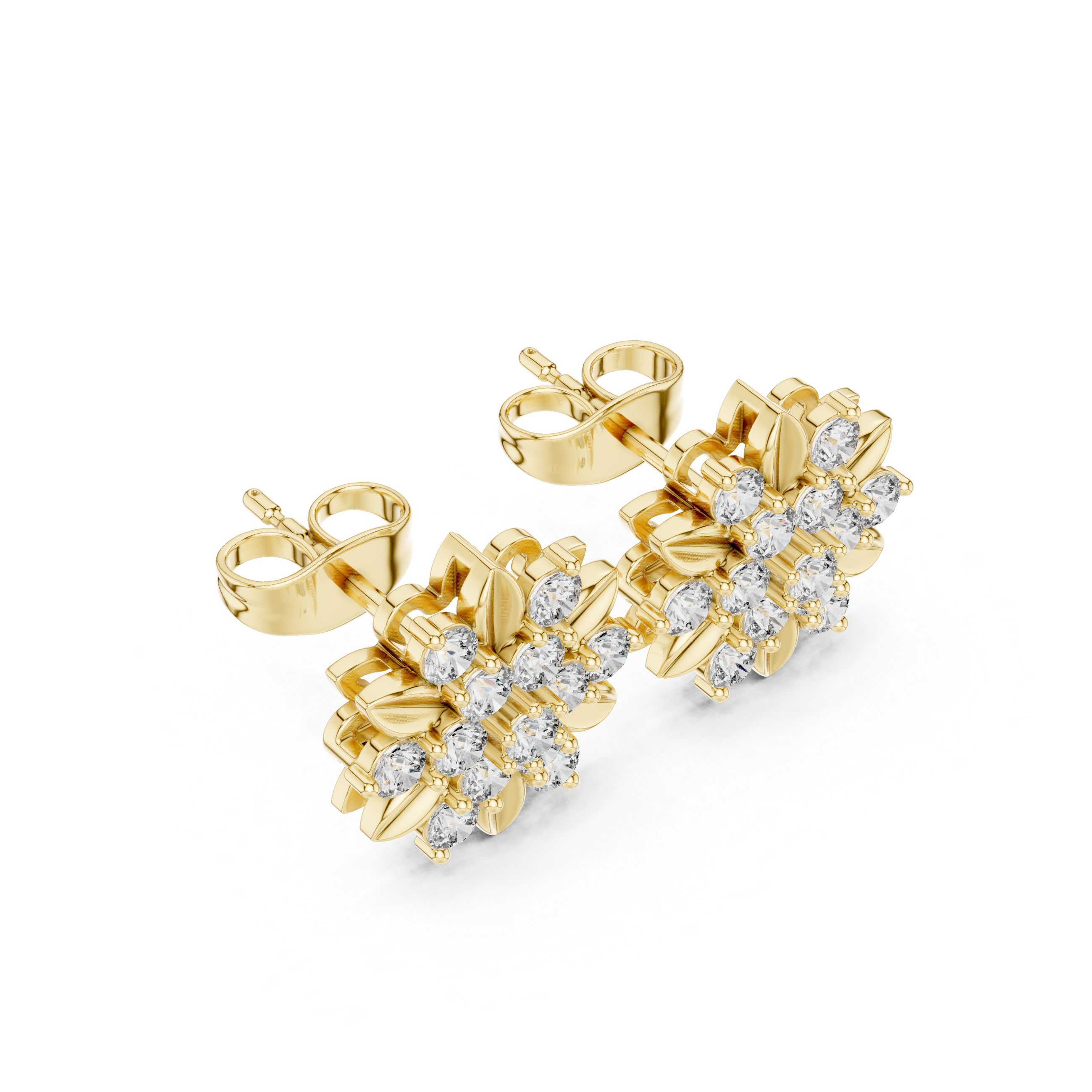 Alternating Shape Diamond Stud Earrings in Yellow Gold - VYKA Diamonds