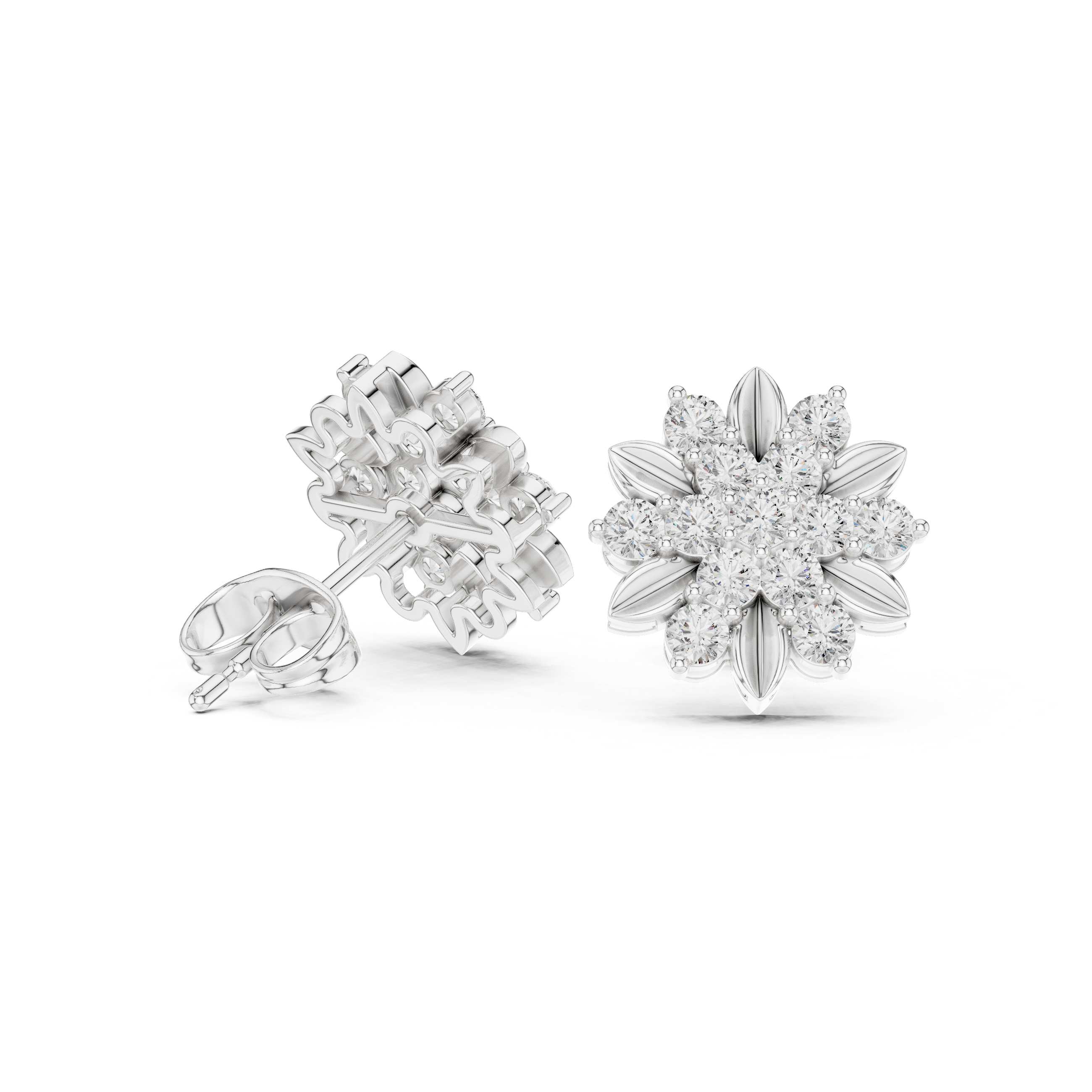 Alternating Shape Diamond Stud Earrings in White Gold - VYKA Diamonds