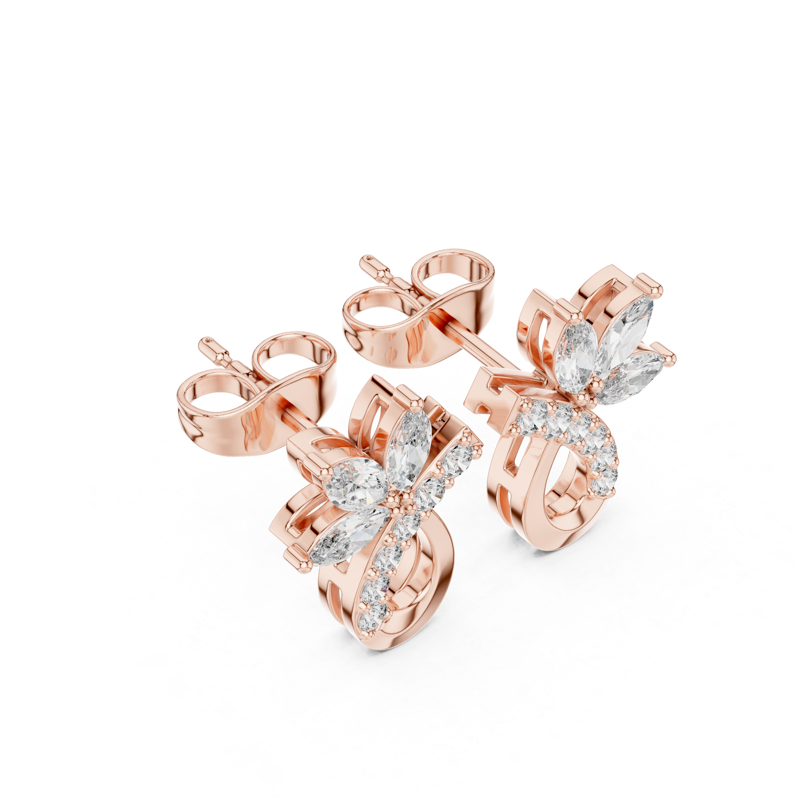 Emerald Graduated Diamond Drop Earrings in Rose Gold - VYKA Diamonds