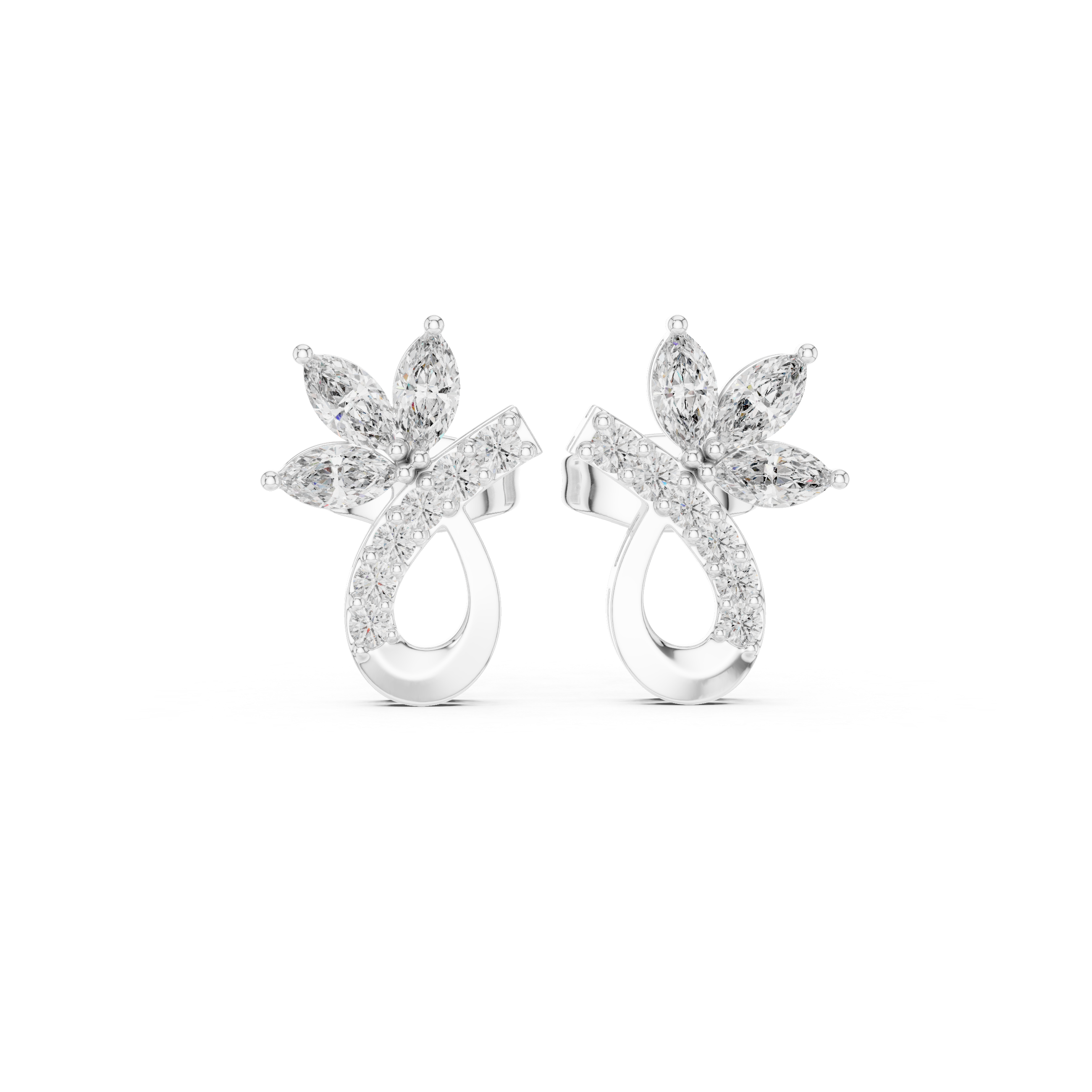 Emerald Graduated Diamond Drop Earrings in White Gold - VYKA Diamonds