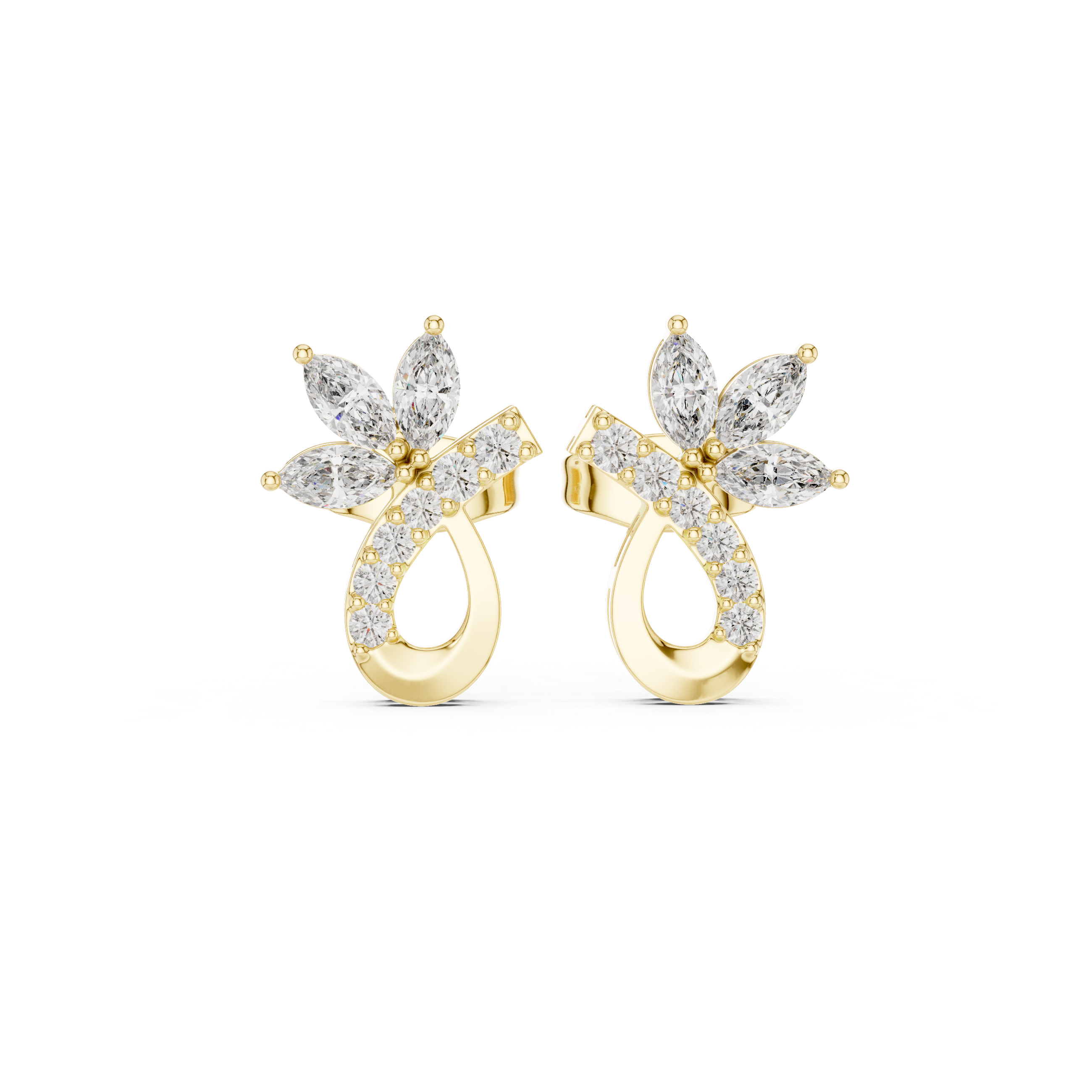 Emerald Graduated Diamond Drop Earrings in Yellow Gold - VYKA Diamonds
