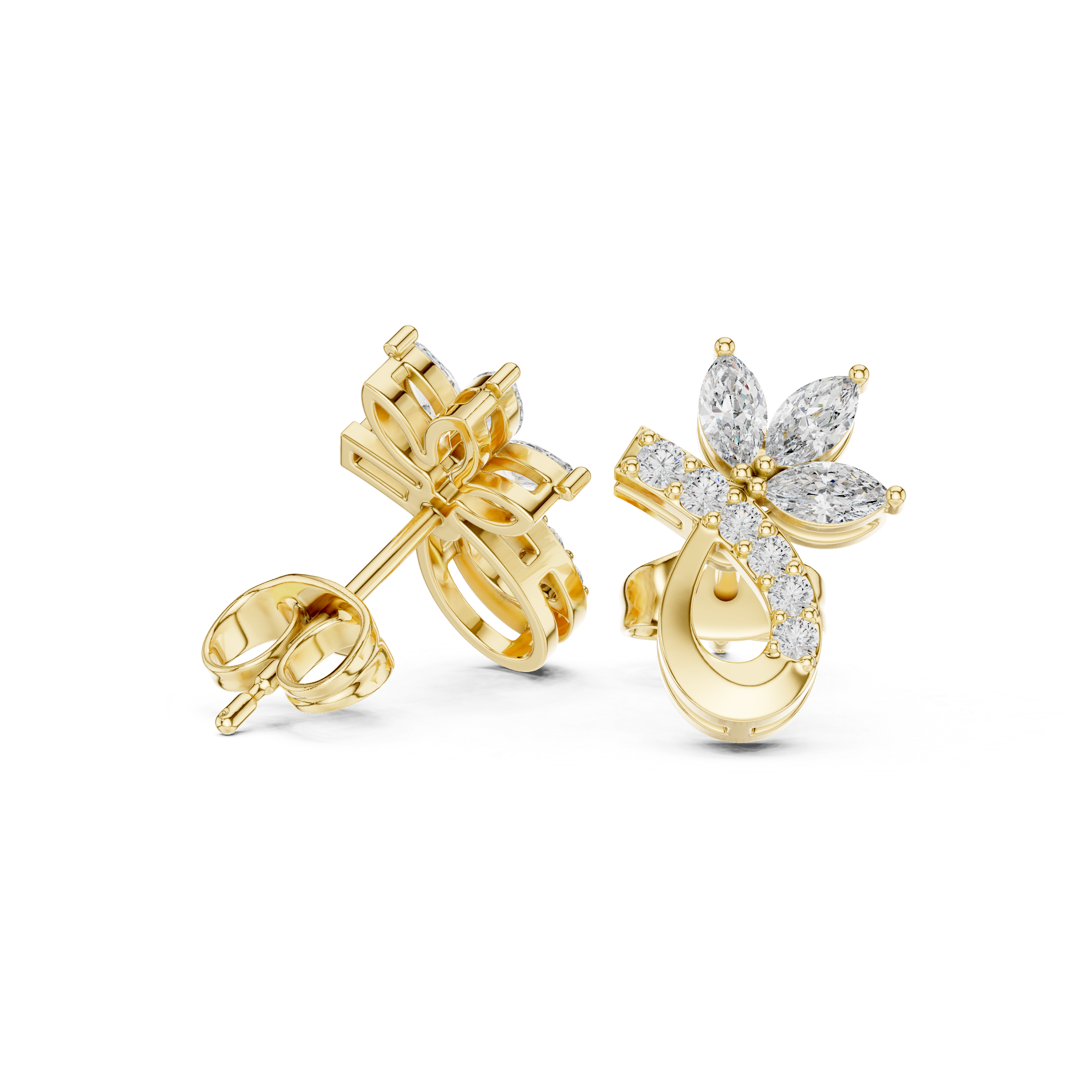 Emerald Graduated Diamond Drop Earrings in Yellow Gold - VYKA Diamonds