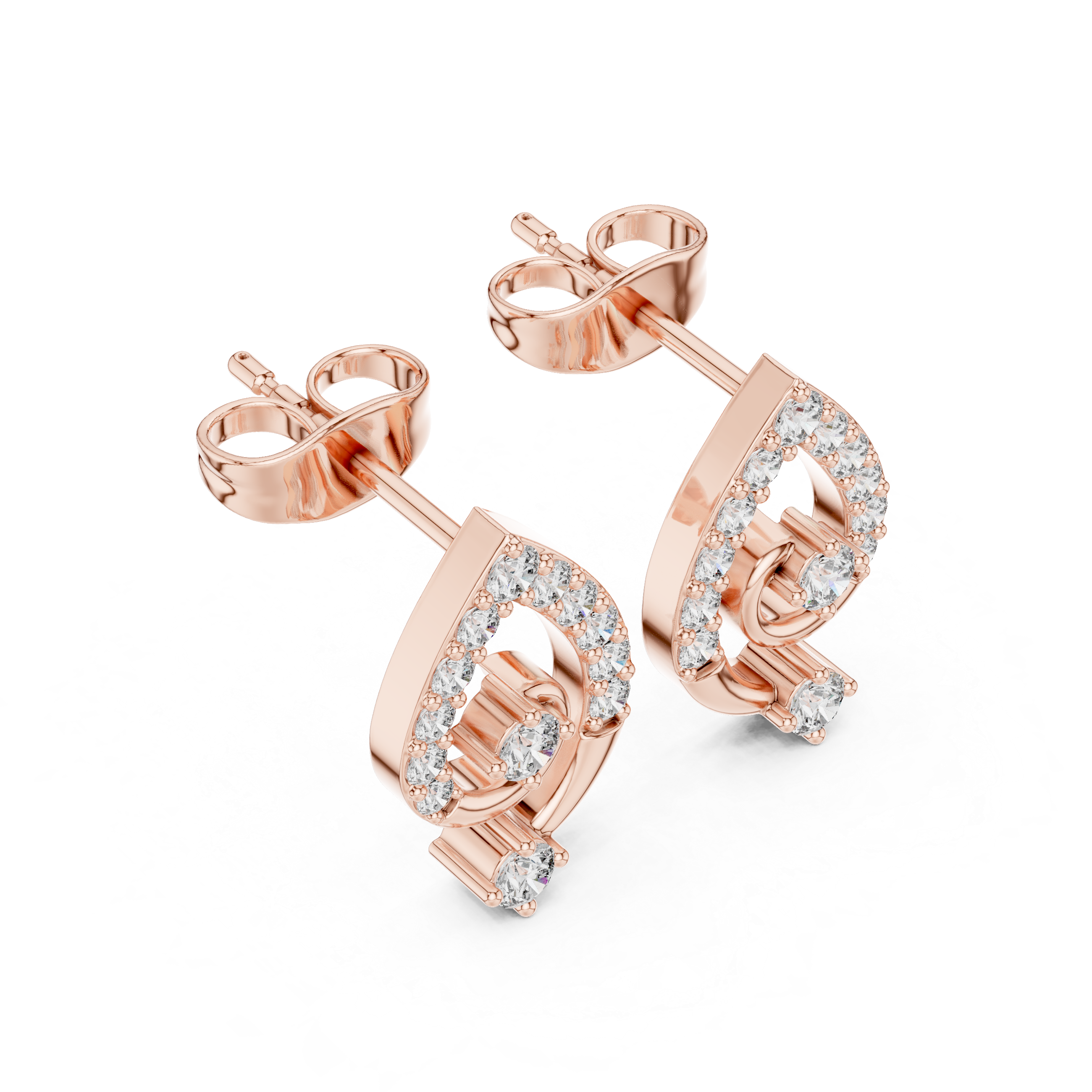 Pear Linear Chain Diamond Stud Earrings in Rose Gold - VYKA Diamonds