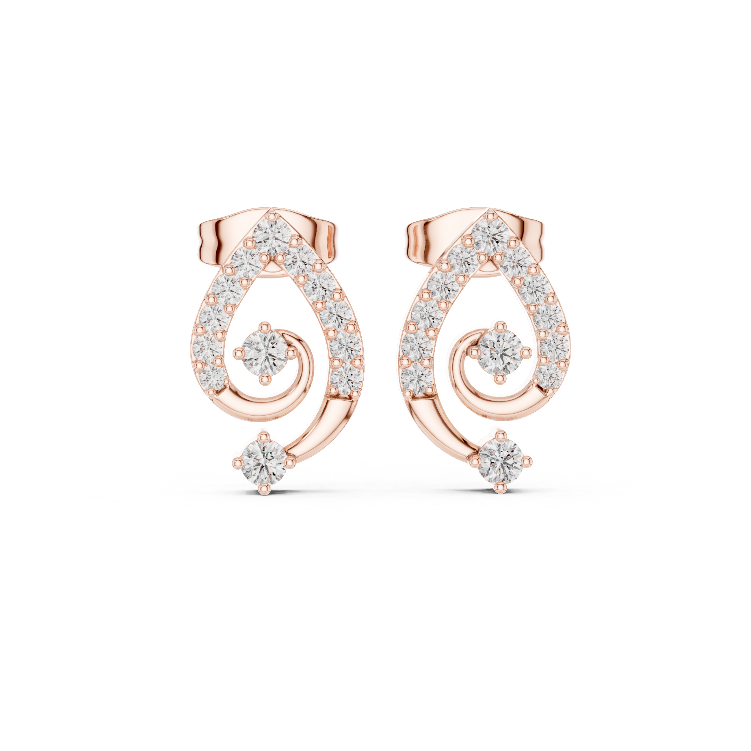 Pear Linear Chain Diamond Stud Earrings in Rose Gold - VYKA Diamonds