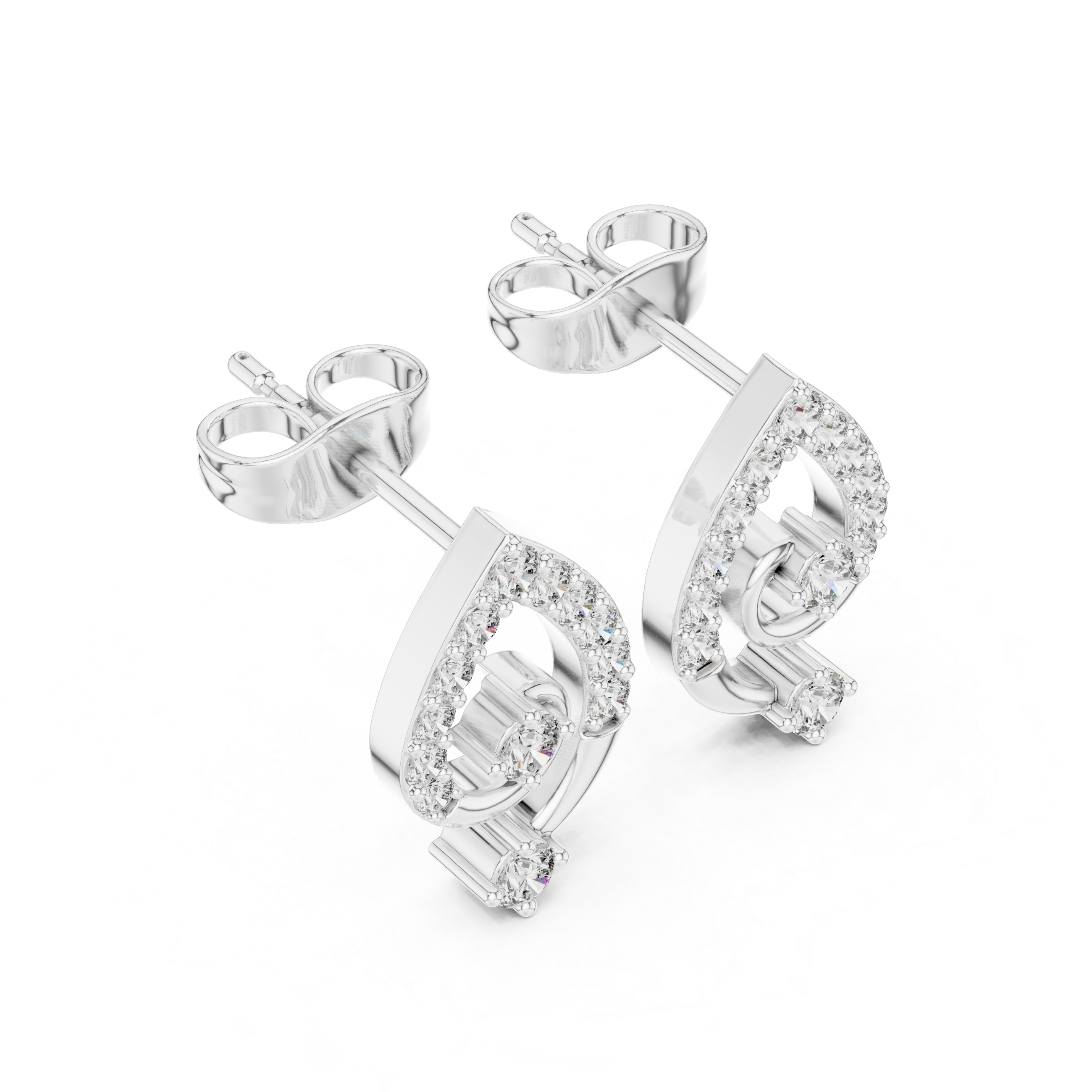 Pear Linear Chain Diamond Stud Earrings in White Gold - VYKA Diamonds