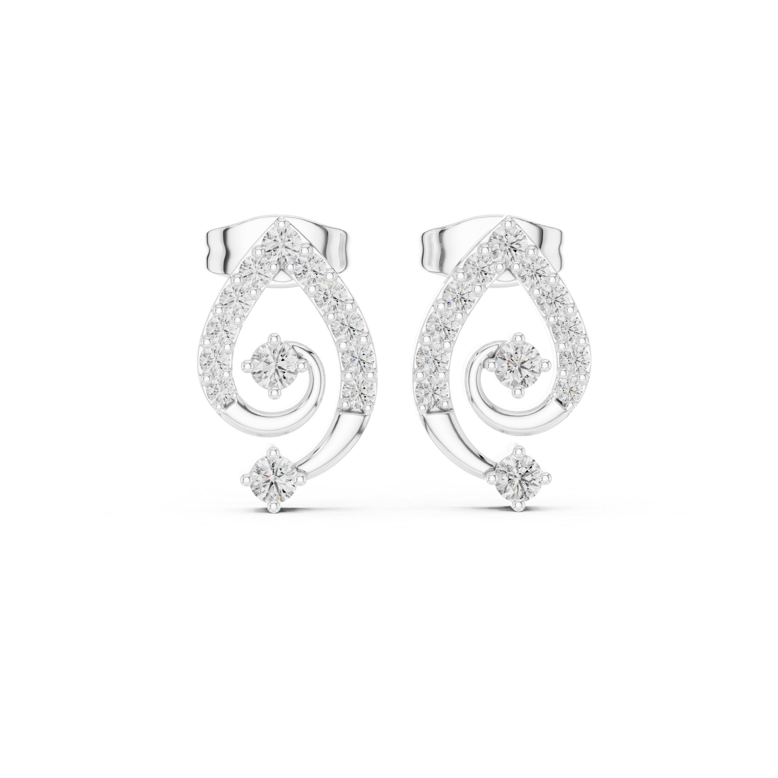 Pear Linear Chain Diamond Stud Earrings in White Gold - VYKA Diamonds