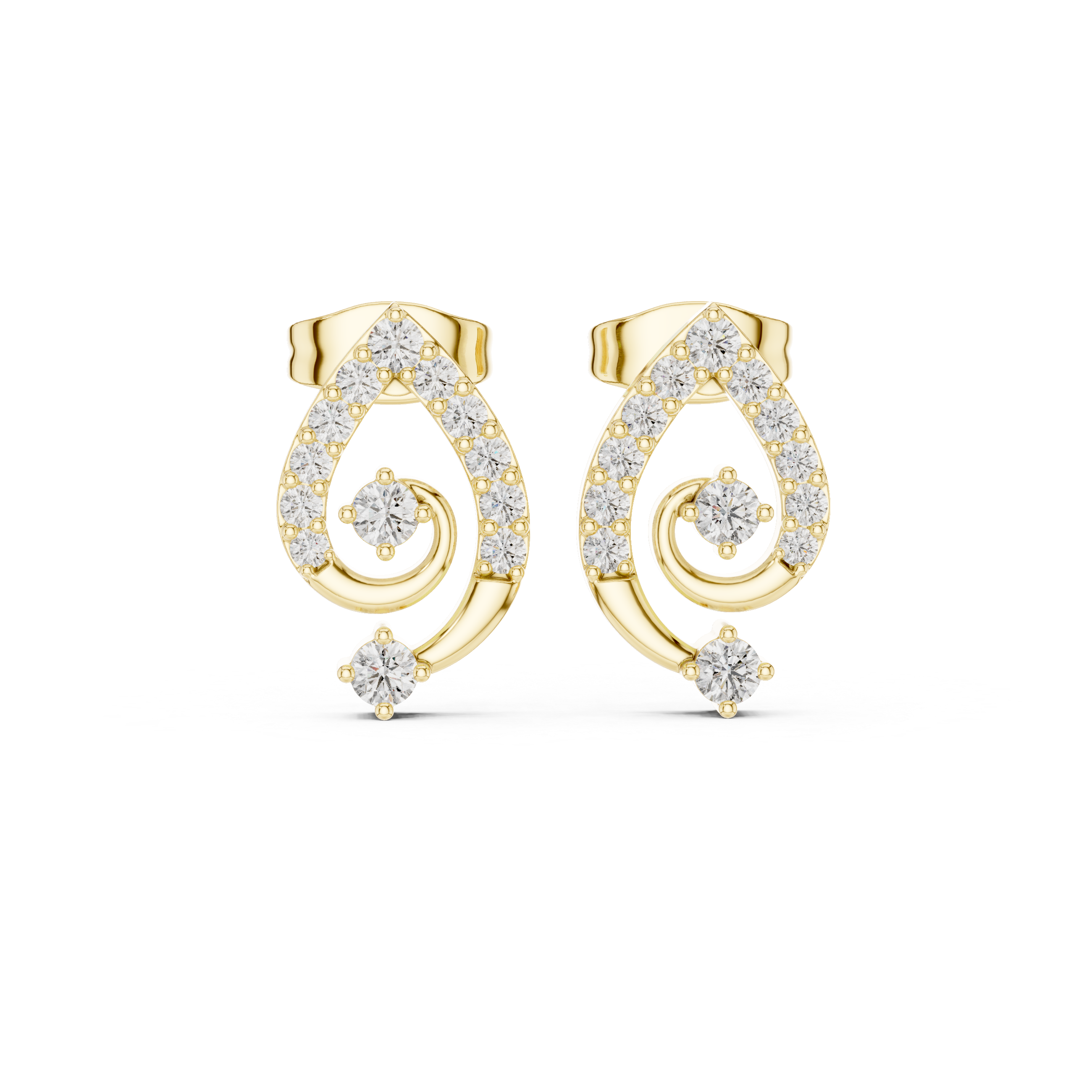 Pear Linear Chain Diamond Stud Earrings in Yellow Gold - VYKA Diamonds
