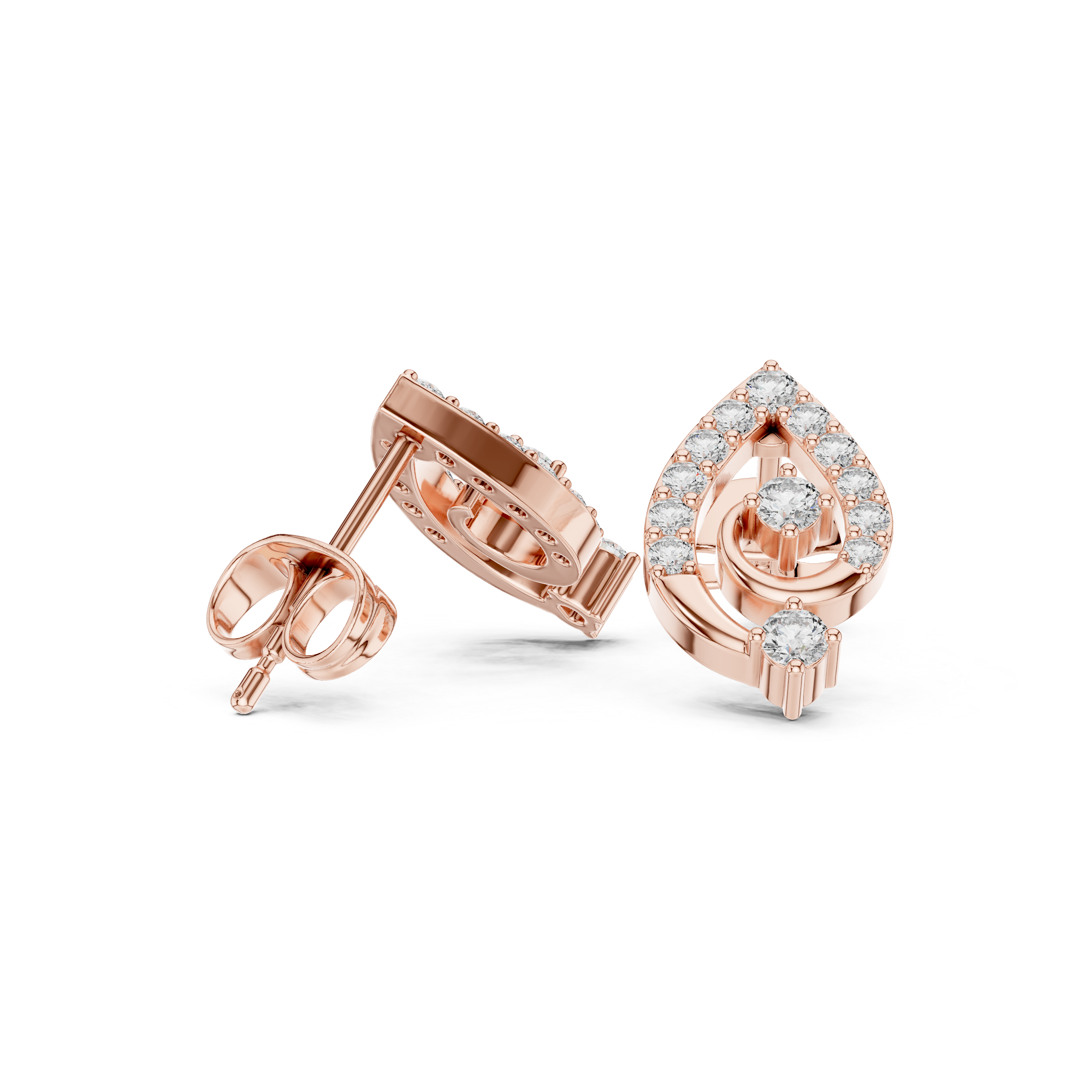 Pear Linear Chain Diamond Stud Earrings in Rose Gold - VYKA Diamonds