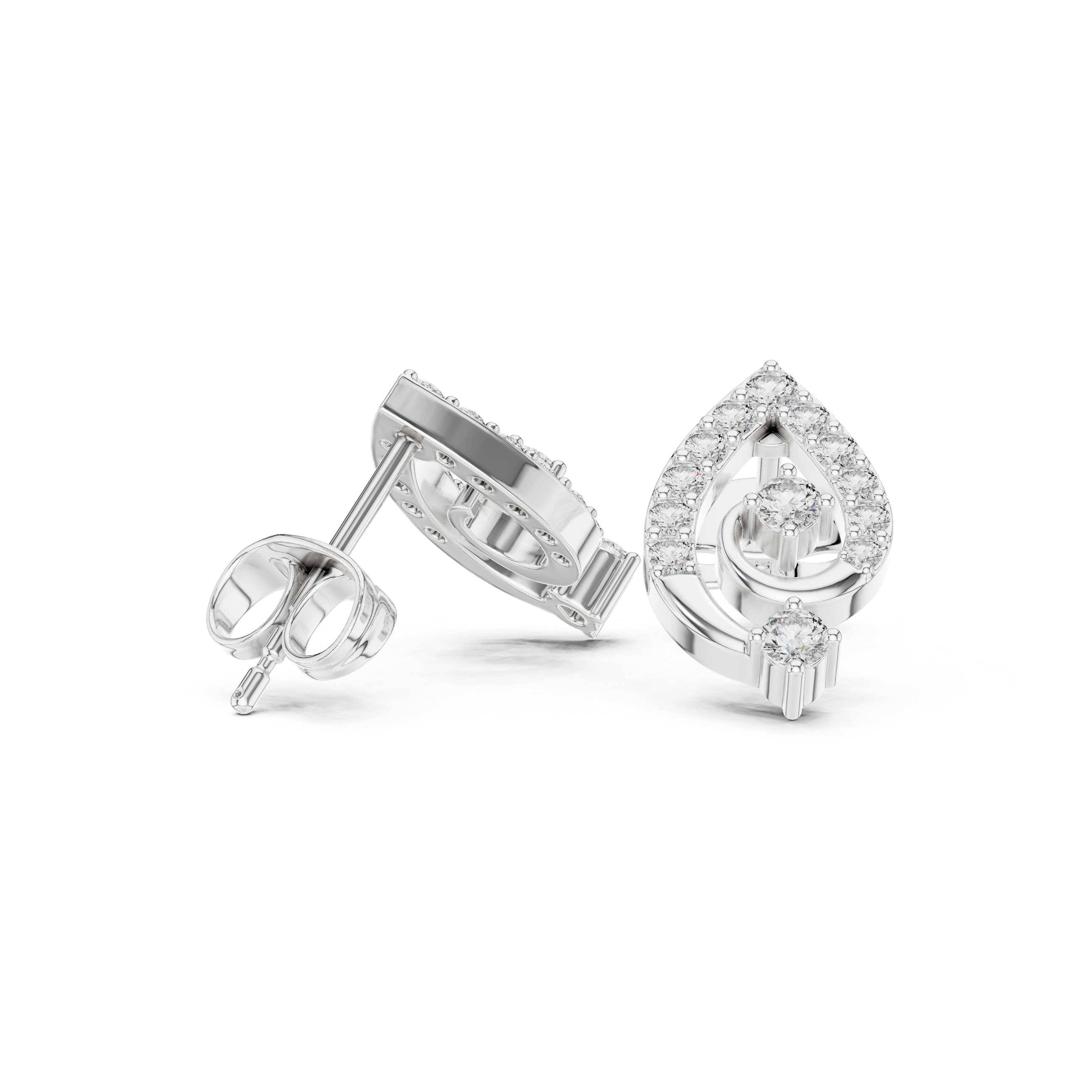 Pear Linear Chain Diamond Stud Earrings in White Gold - VYKA Diamonds