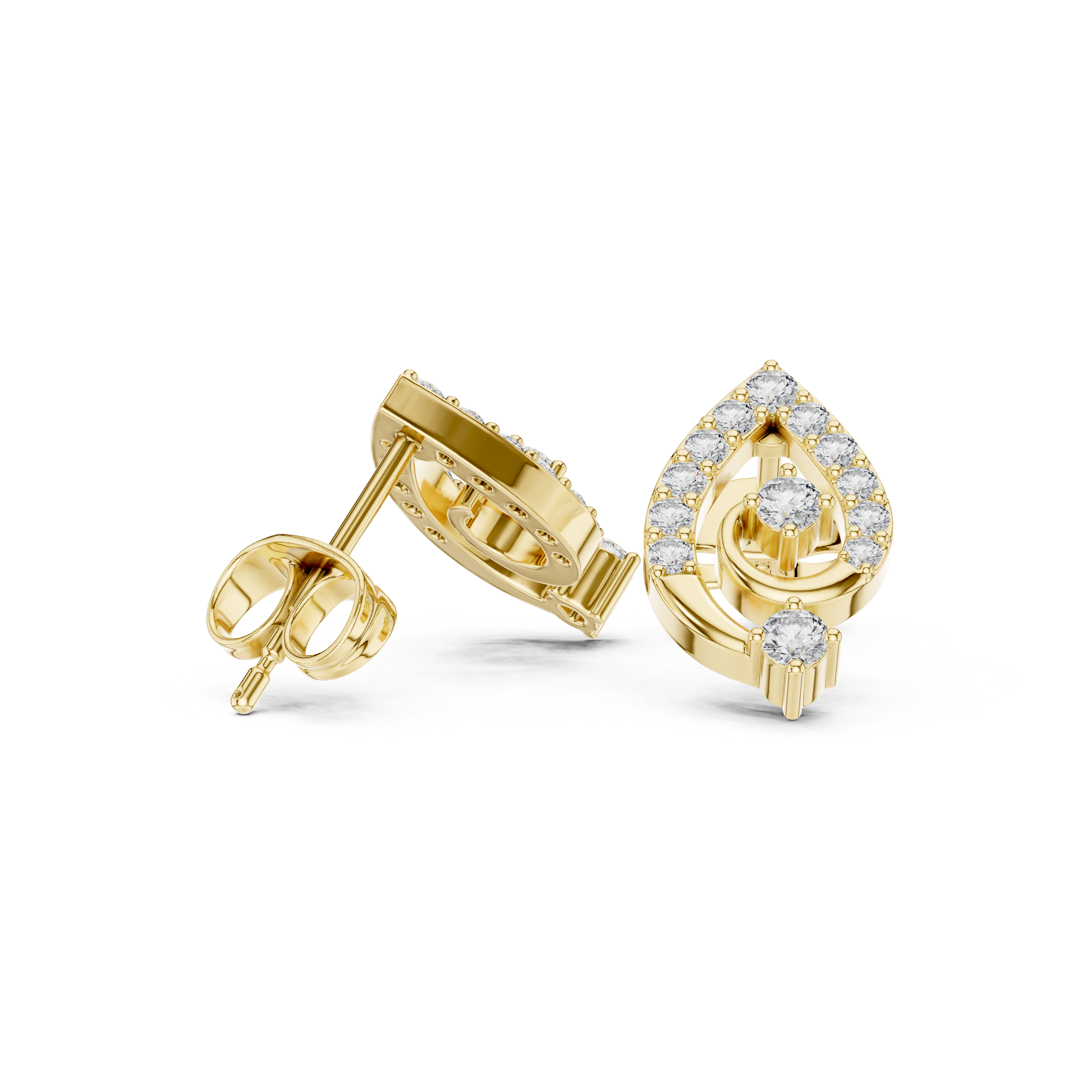 Pear Linear Chain Diamond Stud Earrings in Yellow Gold - VYKA Diamonds