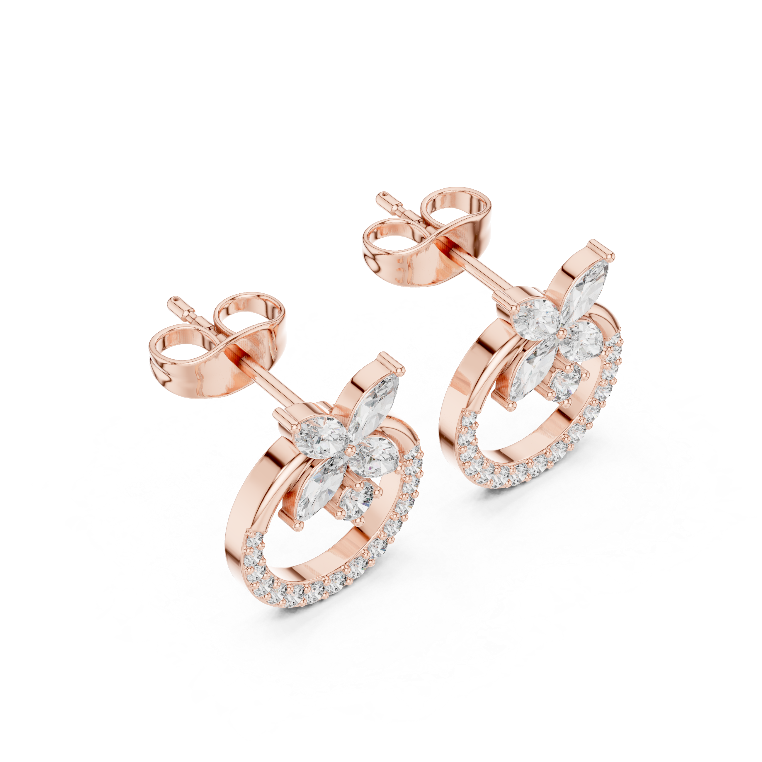 Round Graduated Station Diamond Stud Earrings in Rose Gold - VYKA Diamonds