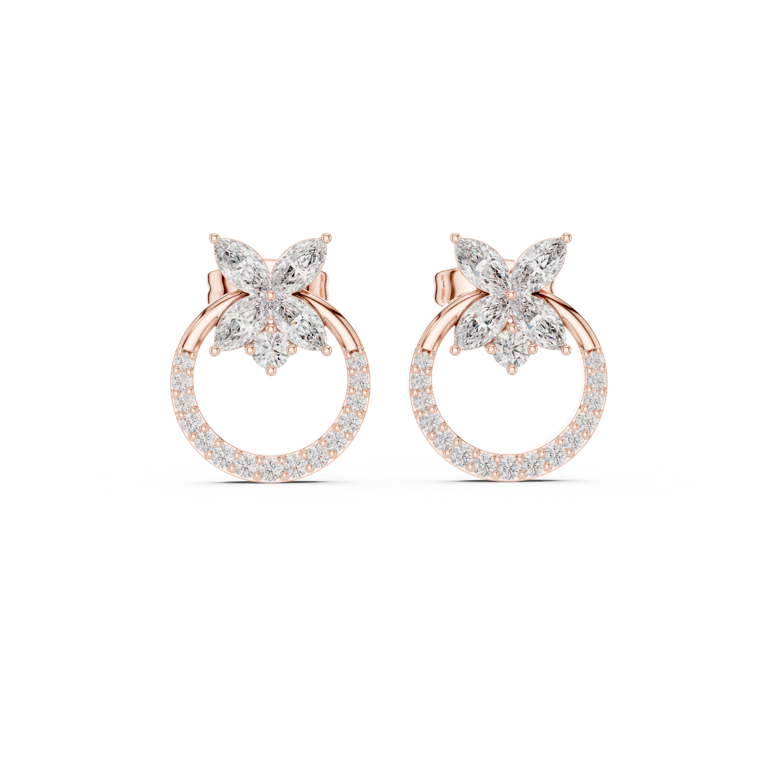 Round Graduated Station Diamond Stud Earrings in Rose Gold - VYKA Diamonds