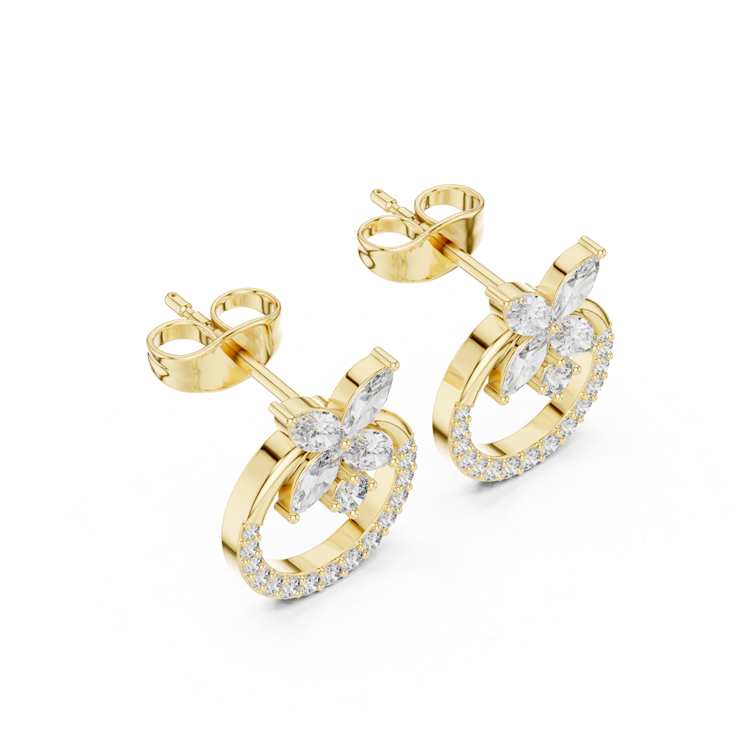 Round Graduated Station Diamond Stud Earrings in Yellow Gold - VYKA Diamonds