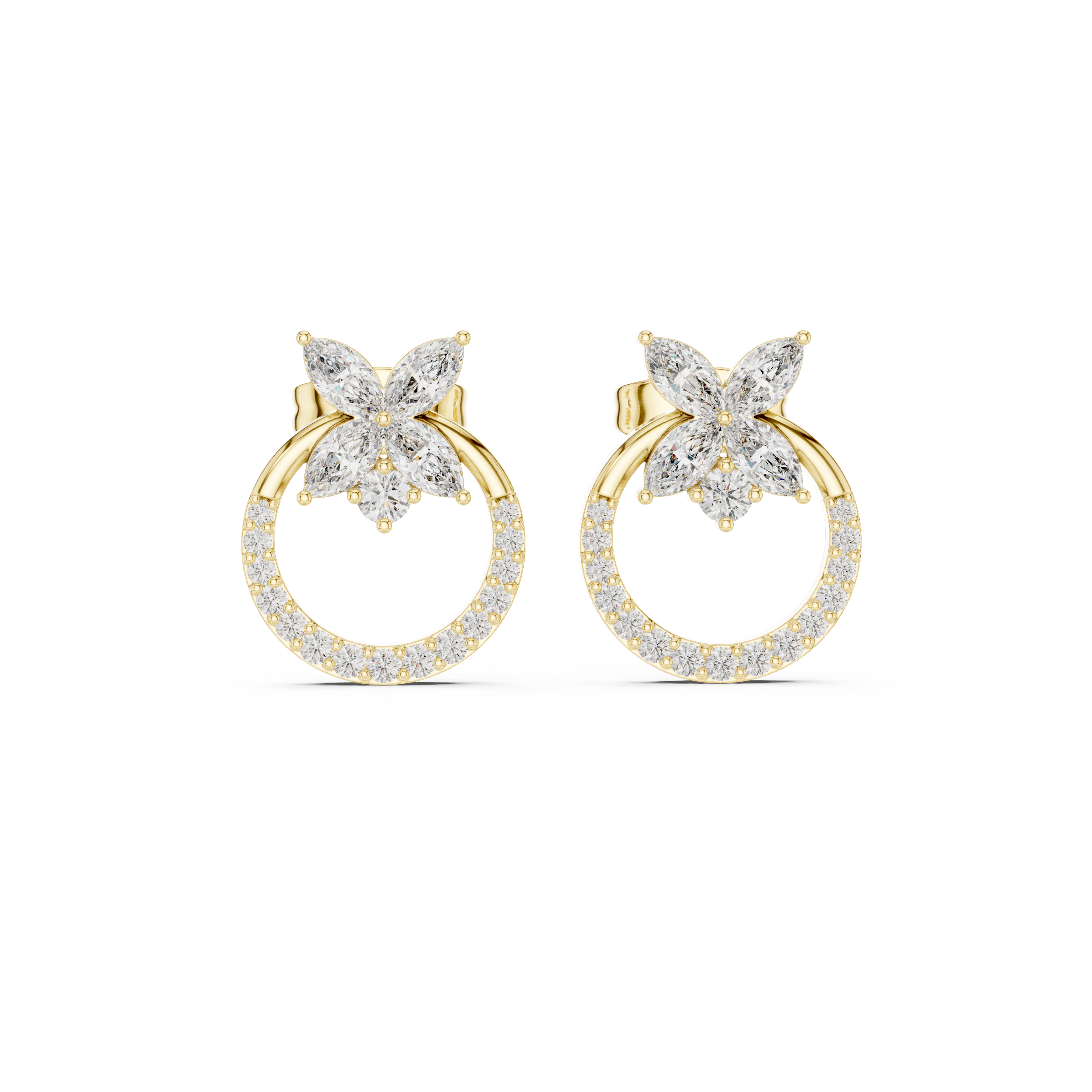 Round Graduated Station Diamond Stud Earrings in Yellow Gold - VYKA Diamonds