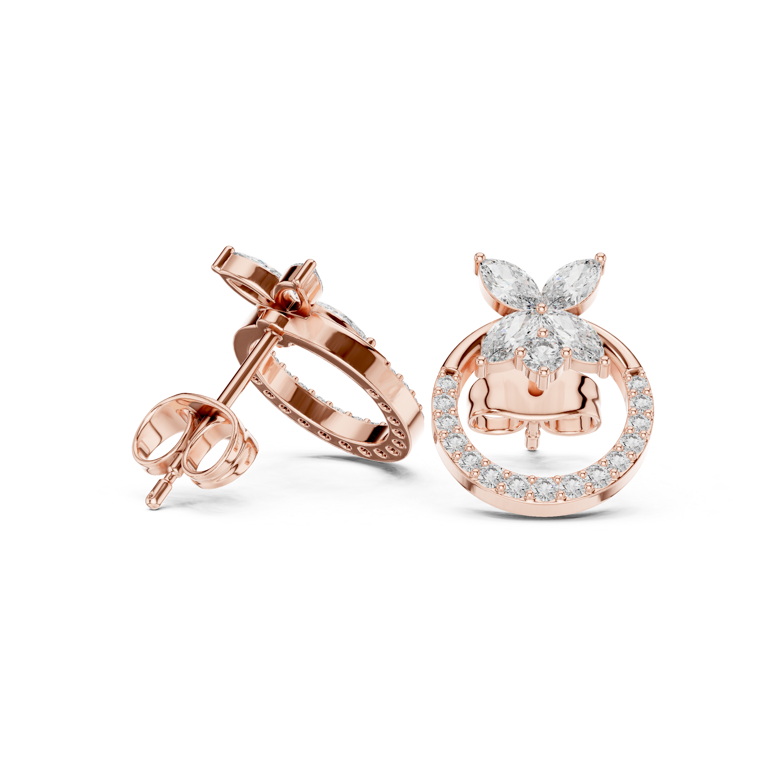 Round Graduated Station Diamond Stud Earrings in Rose Gold - VYKA Diamonds