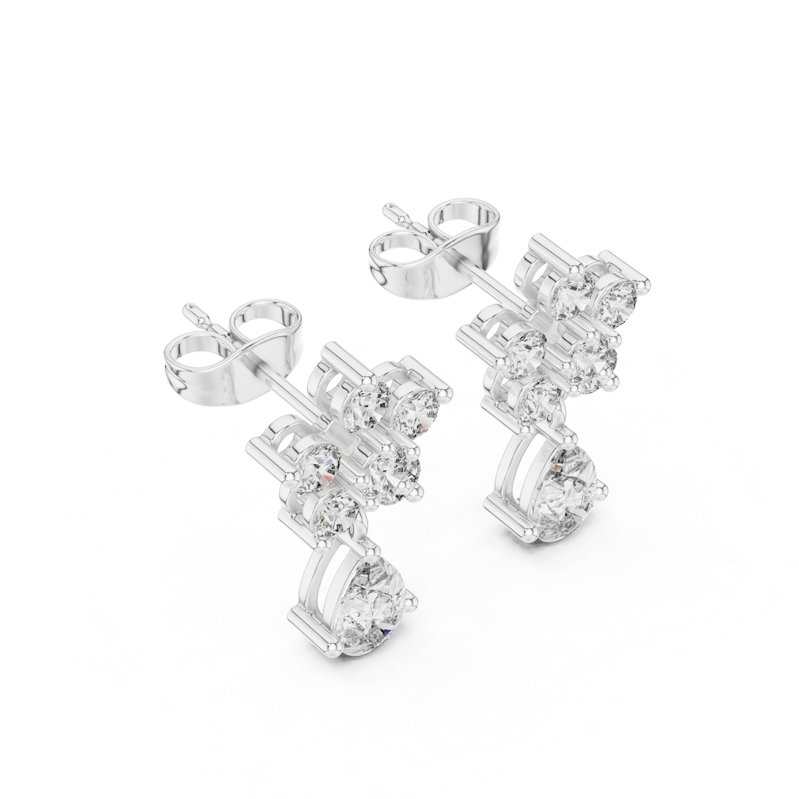 Bezel Cascade Diamond Drop Earrings in White Gold - VYKA Diamonds