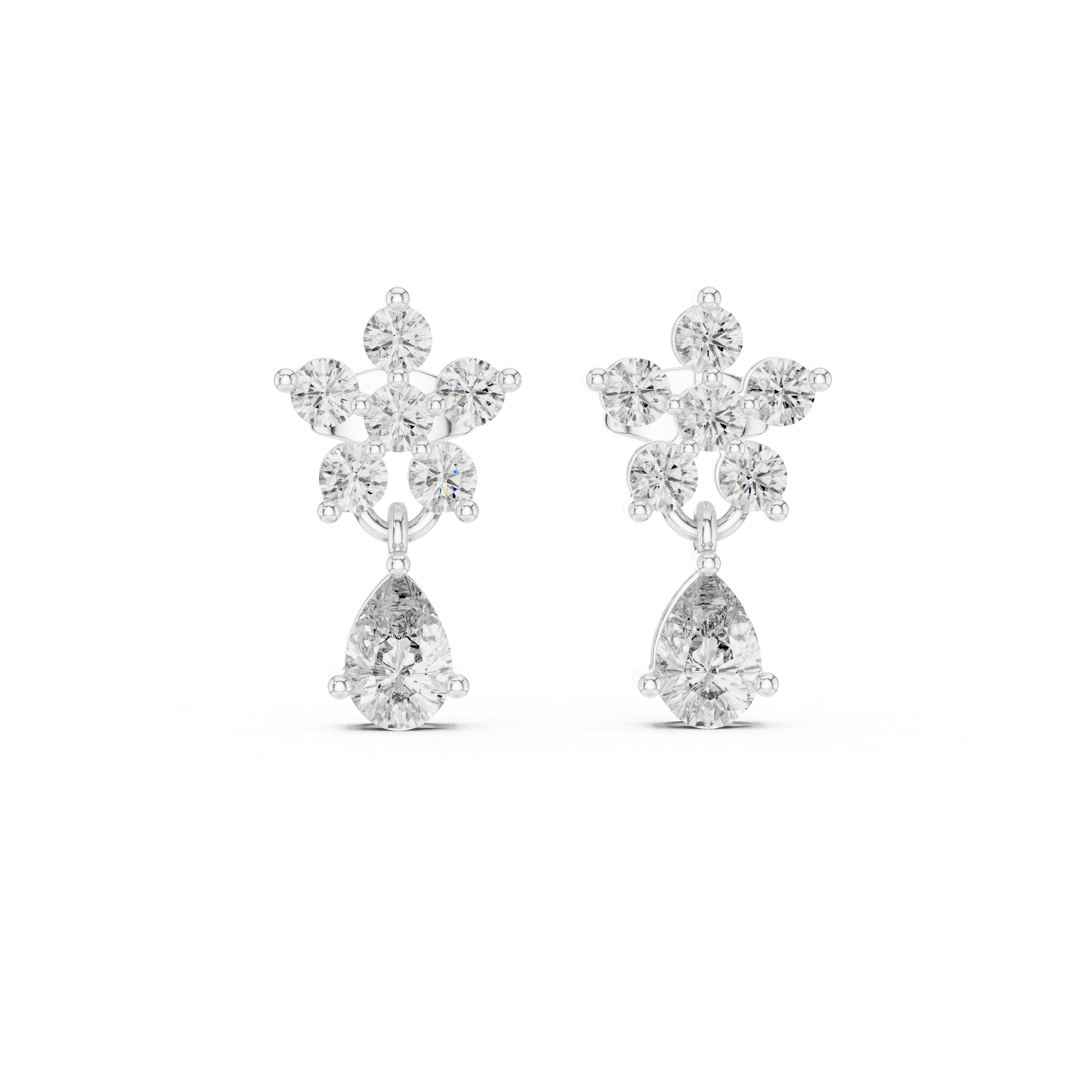 Bezel Cascade Diamond Drop Earrings in White Gold - VYKA Diamonds