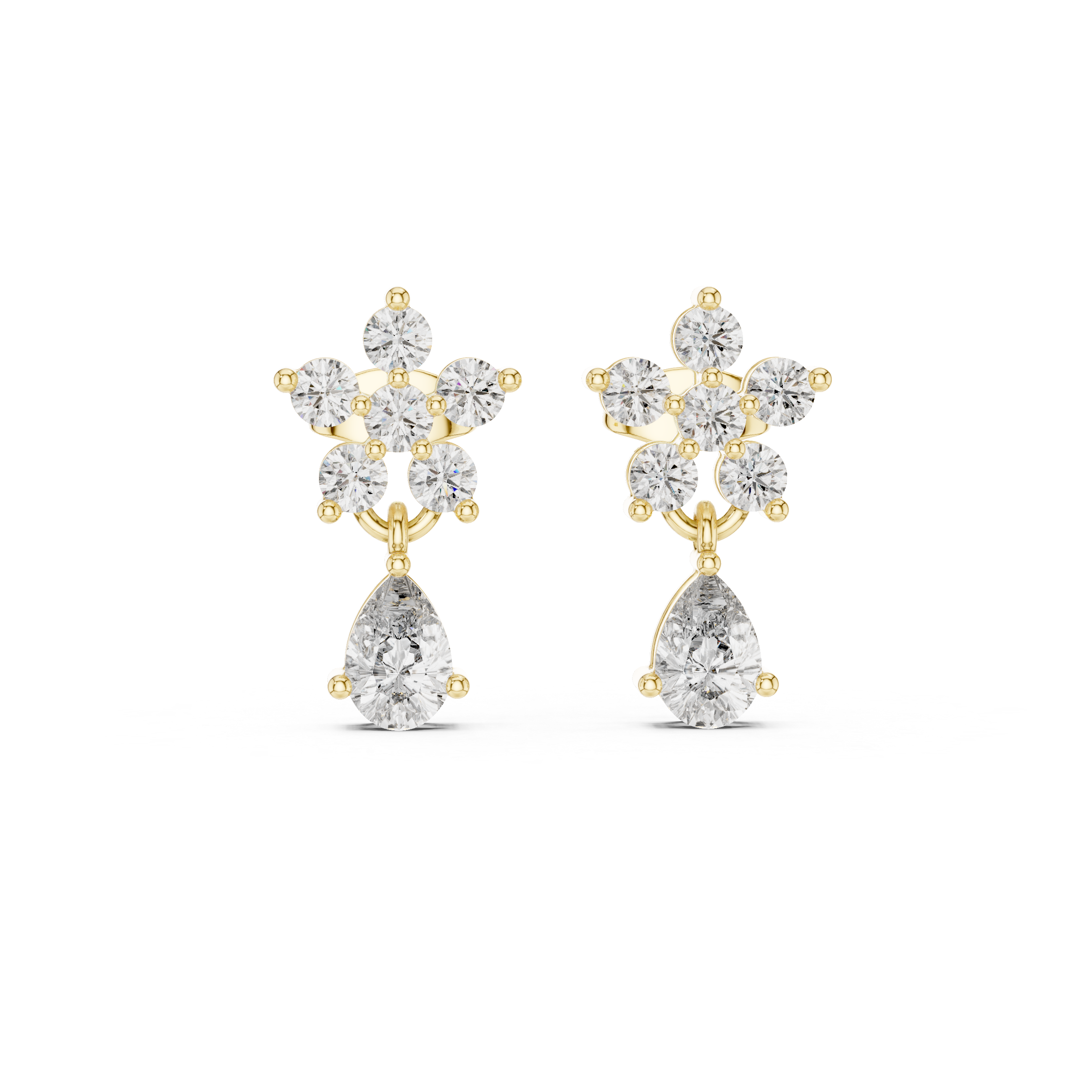 Bezel Cascade Diamond Drop Earrings in Yellow Gold - VYKA Diamonds
