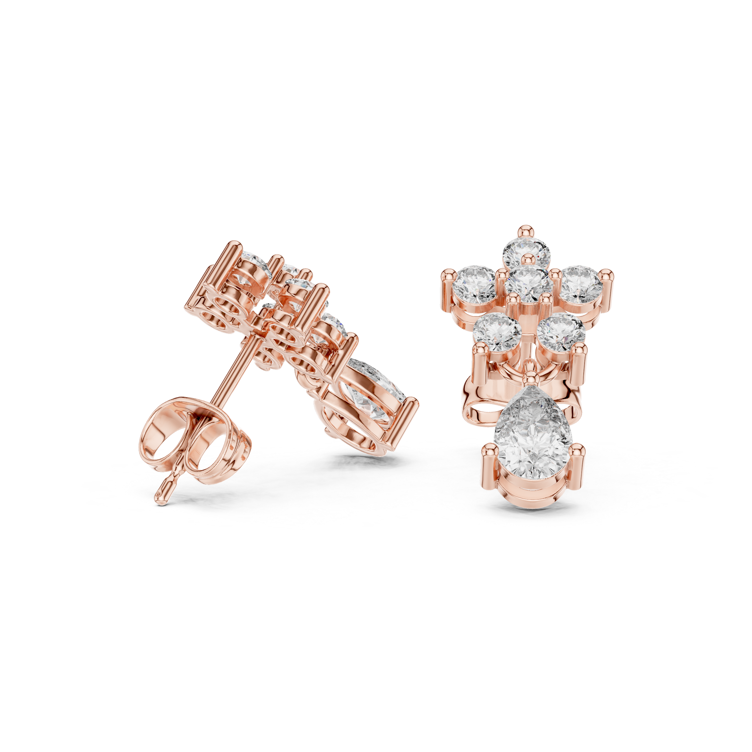 Bezel Cascade Diamond Drop Earrings in Rose Gold - VYKA Diamonds
