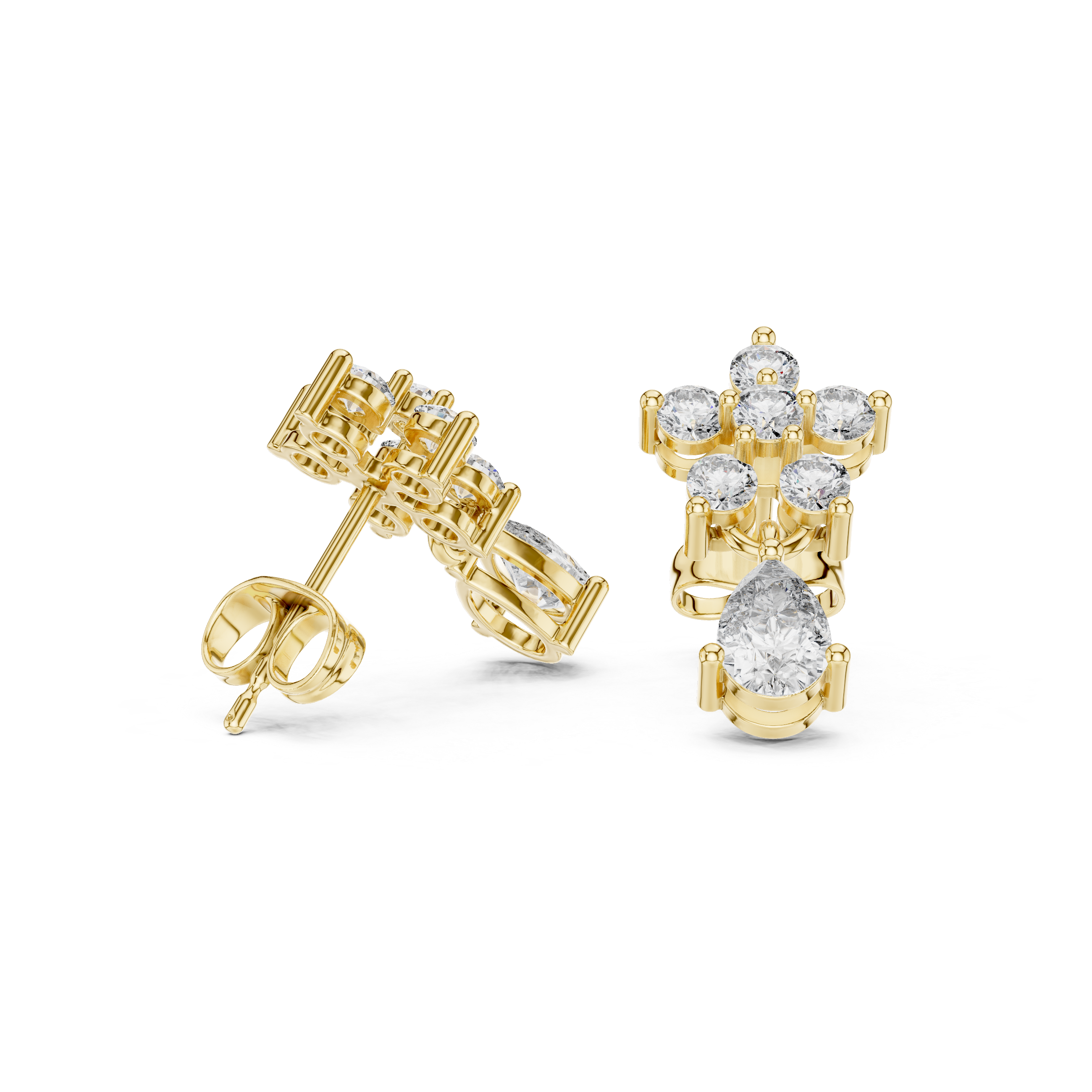 Bezel Cascade Diamond Drop Earrings in Yellow Gold - VYKA Diamonds
