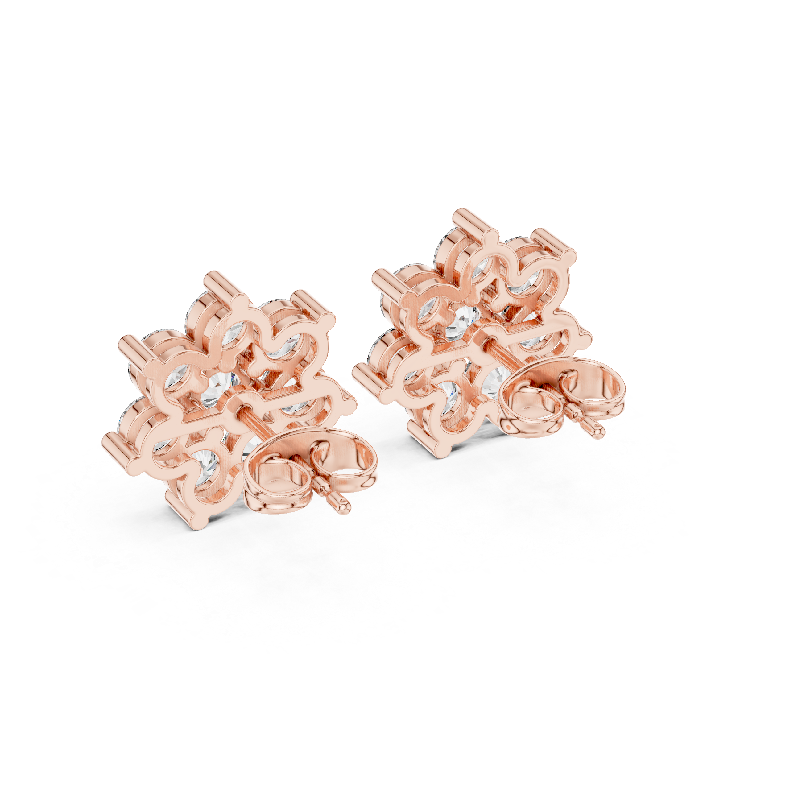 Oval Bezel Cascade Diamond Stud Earrings in Rose Gold - VYKA Diamonds