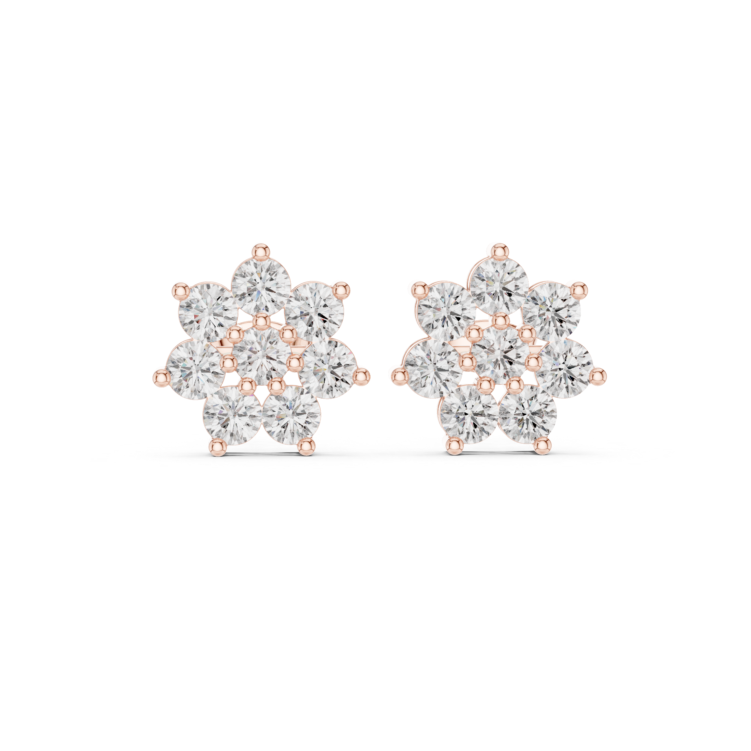 Oval Bezel Cascade Diamond Stud Earrings in Rose Gold - VYKA Diamonds