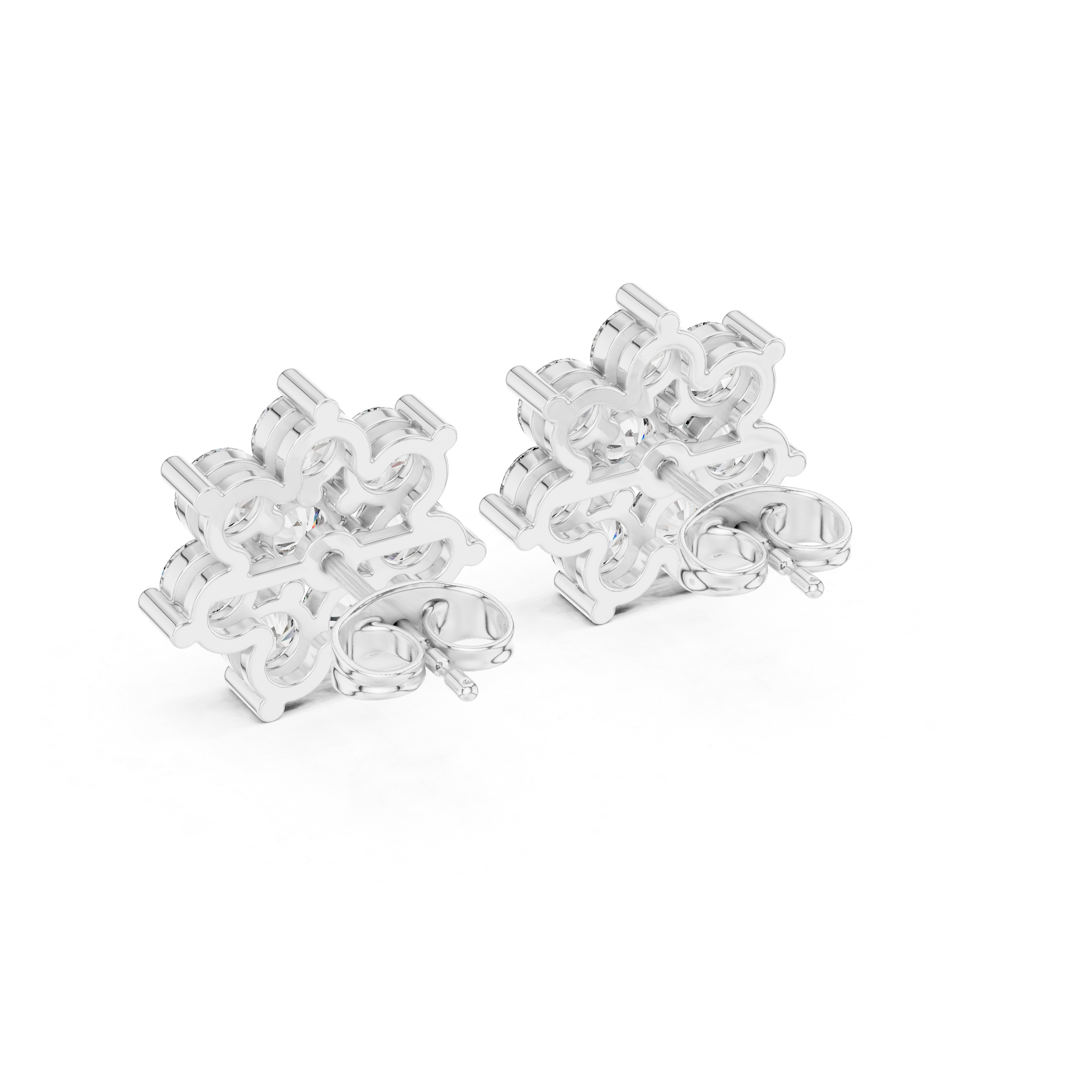 Oval Bezel Cascade Diamond Stud Earrings in White Gold - VYKA Diamonds