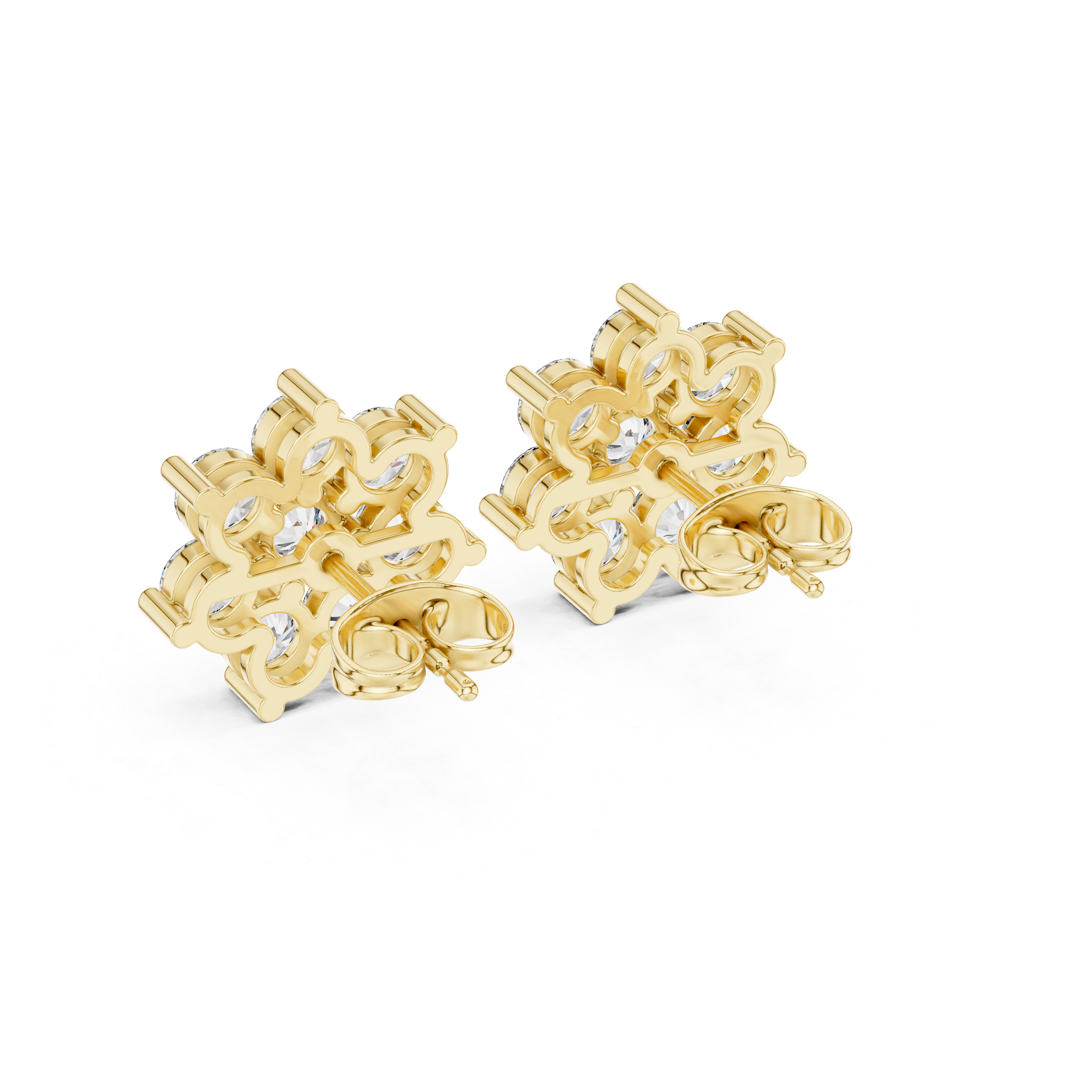 Oval Bezel Cascade Diamond Stud Earrings in Yellow Gold - VYKA Diamonds