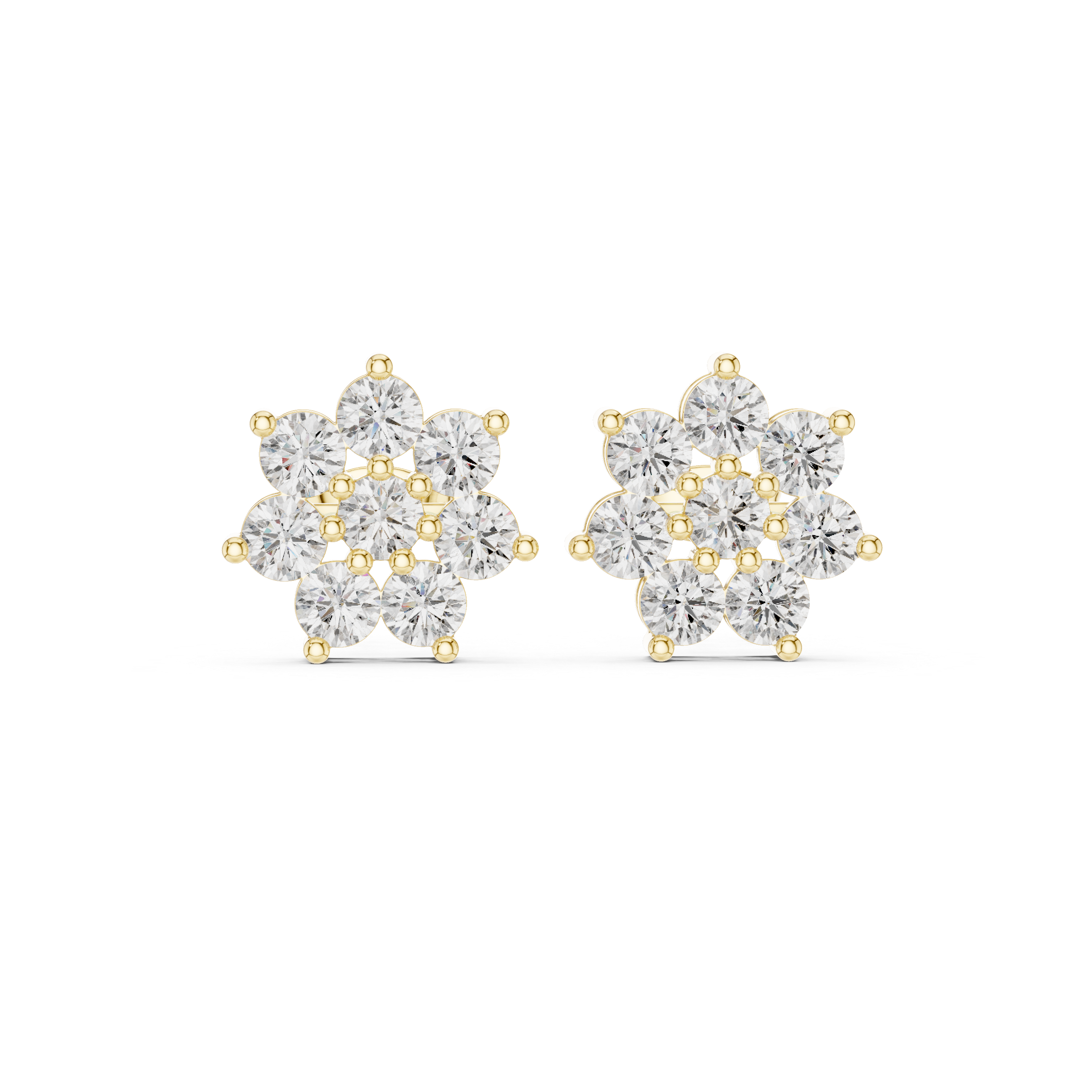 Oval Bezel Cascade Diamond Stud Earrings in Yellow Gold - VYKA Diamonds