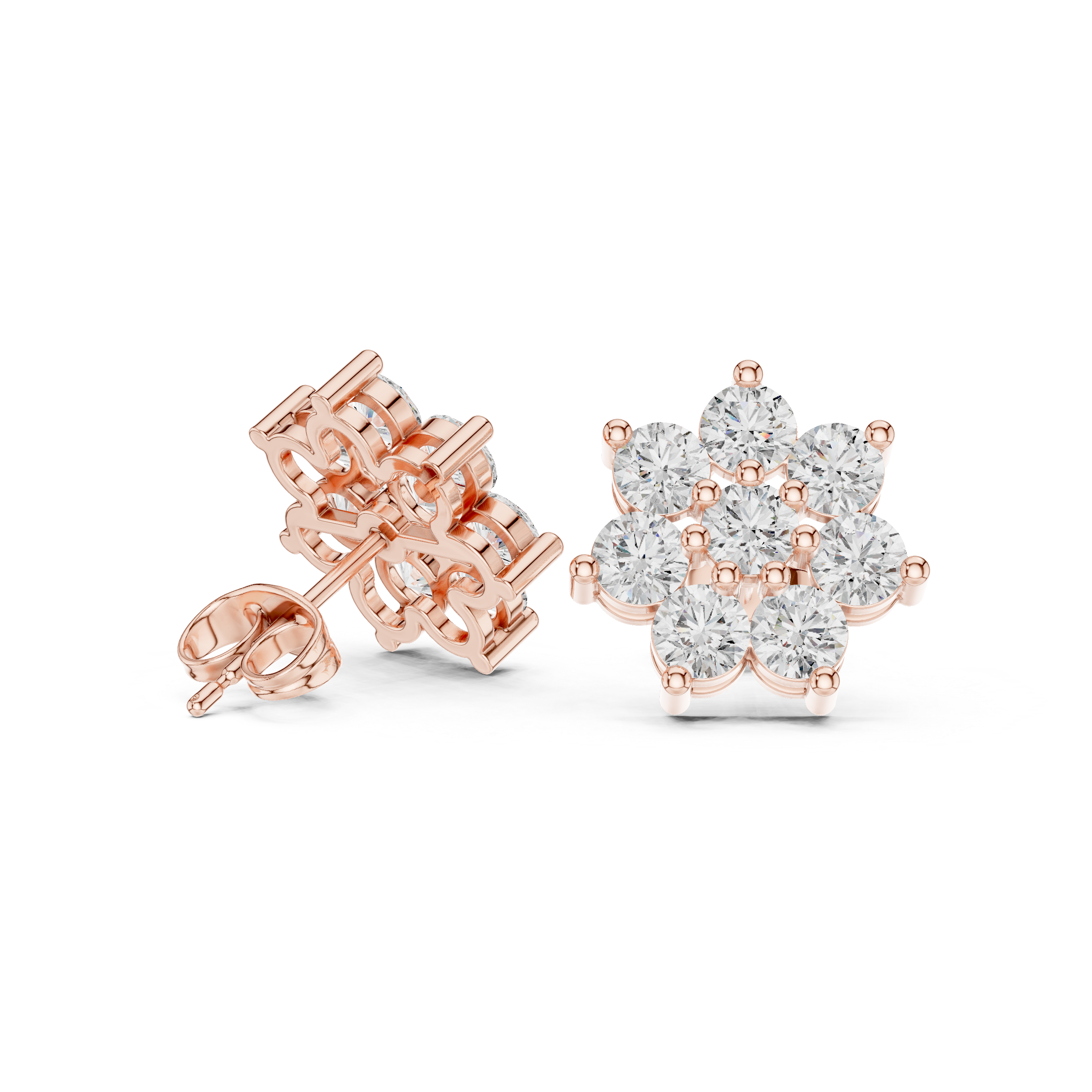 Oval Bezel Cascade Diamond Stud Earrings in Rose Gold - VYKA Diamonds