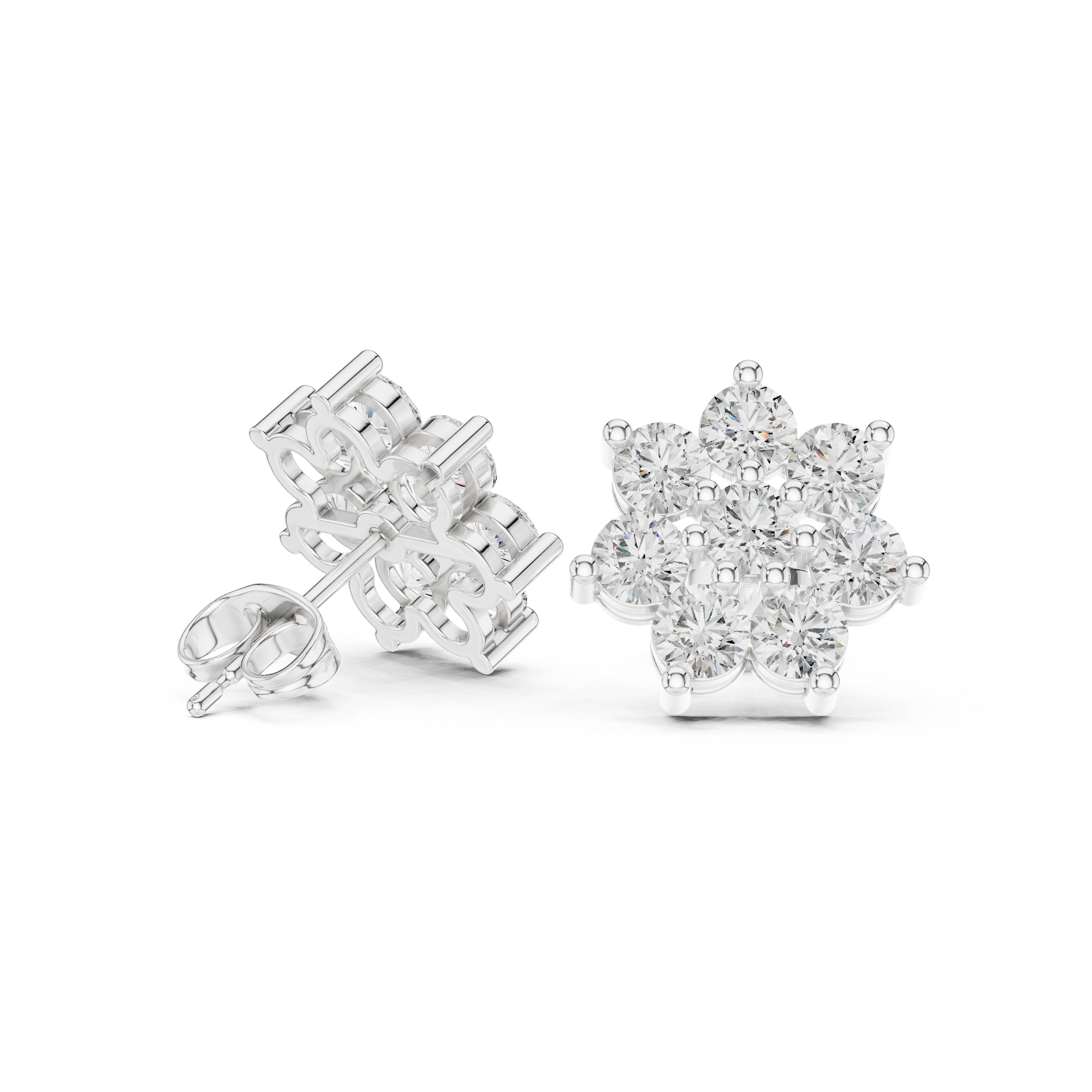 Oval Bezel Cascade Diamond Stud Earrings in White Gold - VYKA Diamonds