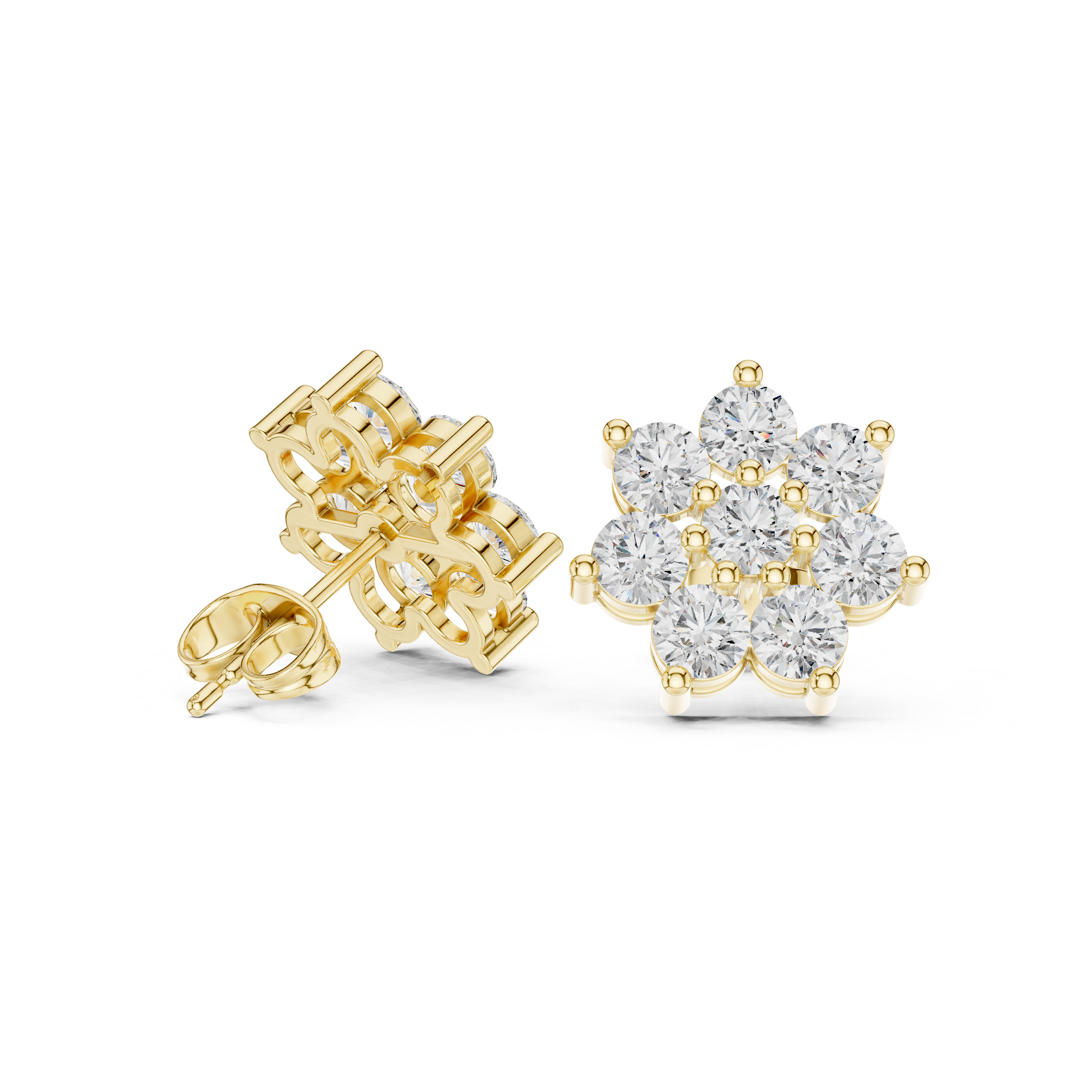 Oval Bezel Cascade Diamond Stud Earrings in Yellow Gold - VYKA Diamonds
