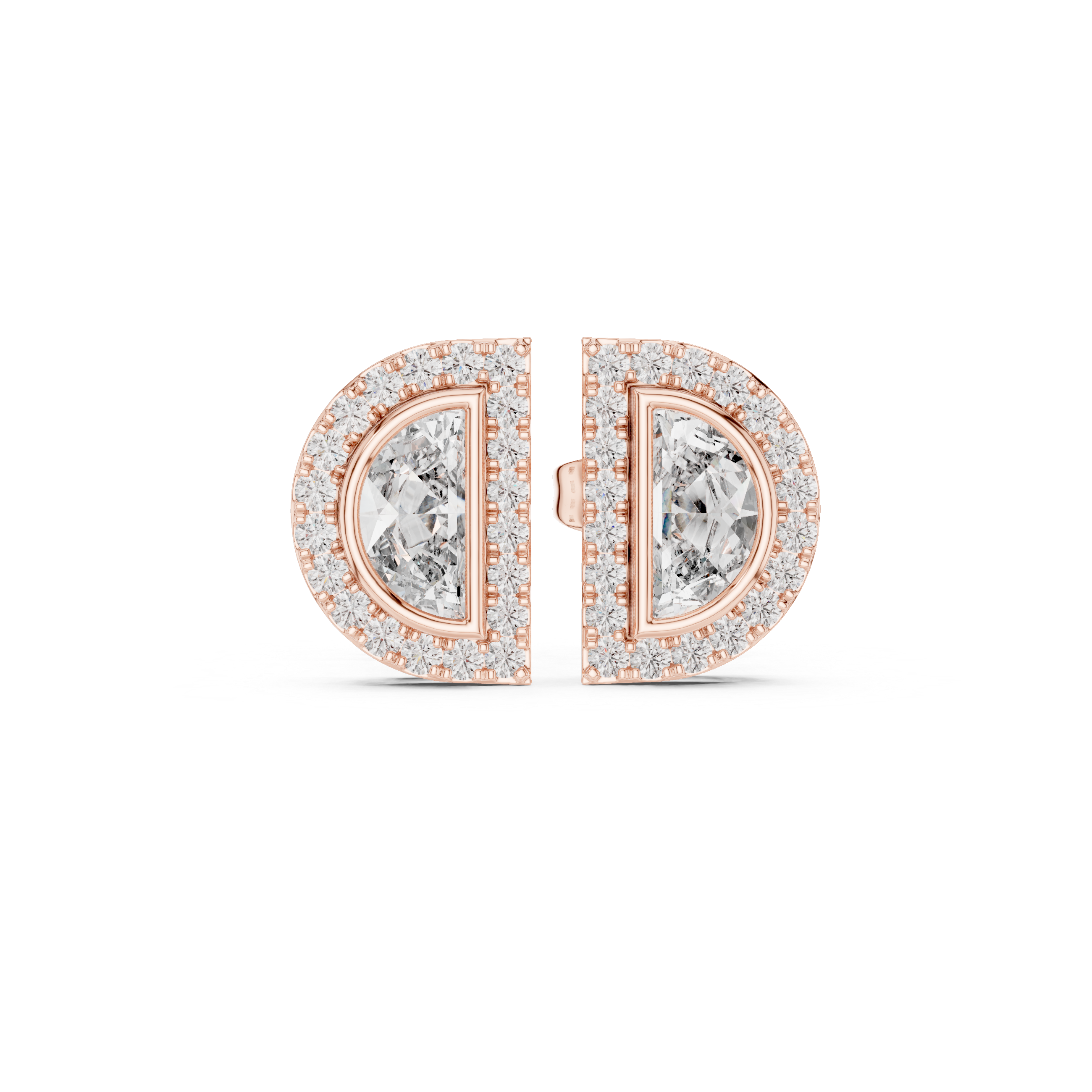 Emerald Bezel Chain Diamond Stud Earrings in Rose Gold - VYKA Diamonds