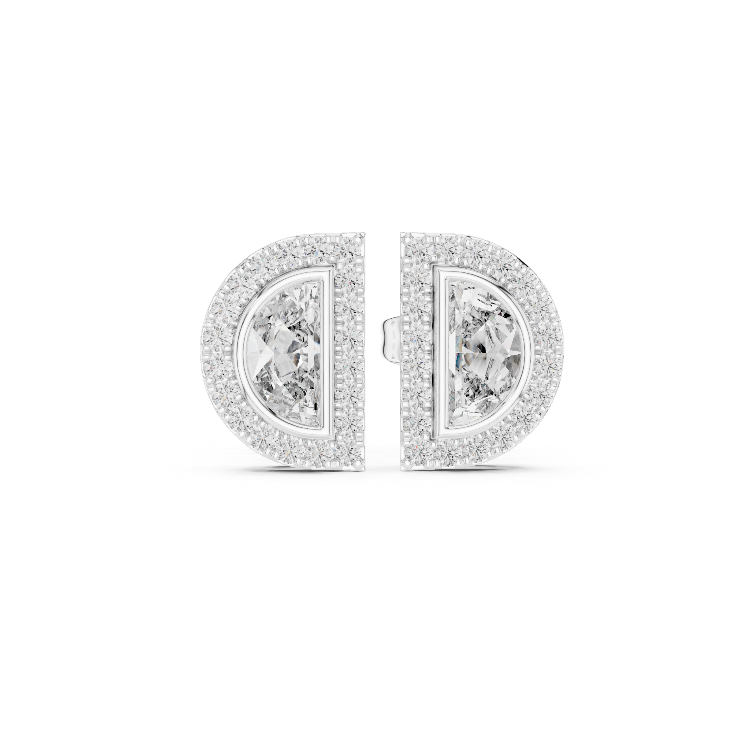 Emerald Bezel Chain Diamond Stud Earrings in White Gold - VYKA Diamonds