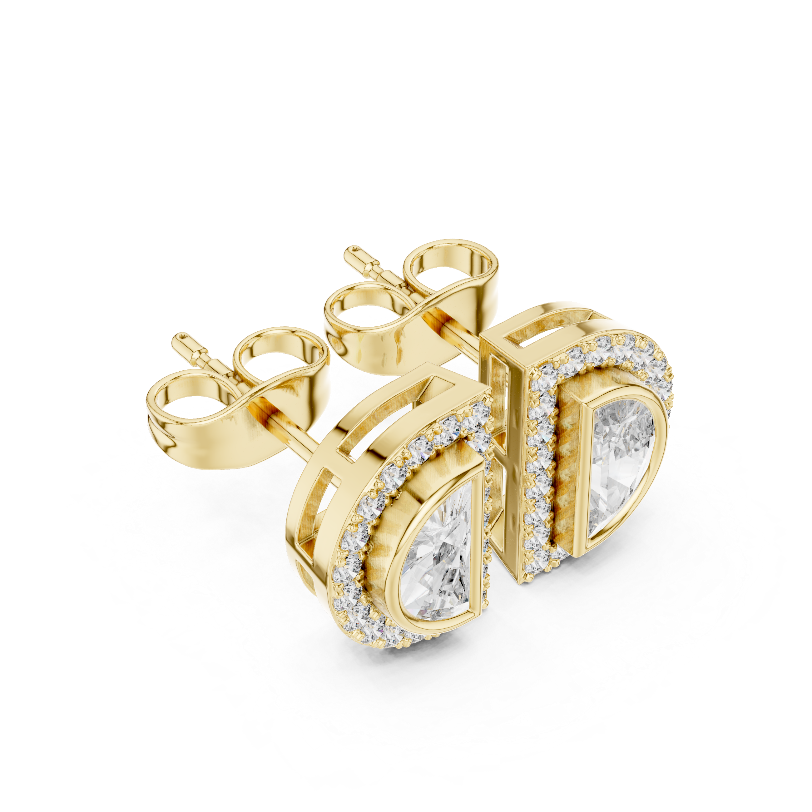 Emerald Bezel Chain Diamond Stud Earrings in Yellow Gold - VYKA Diamonds