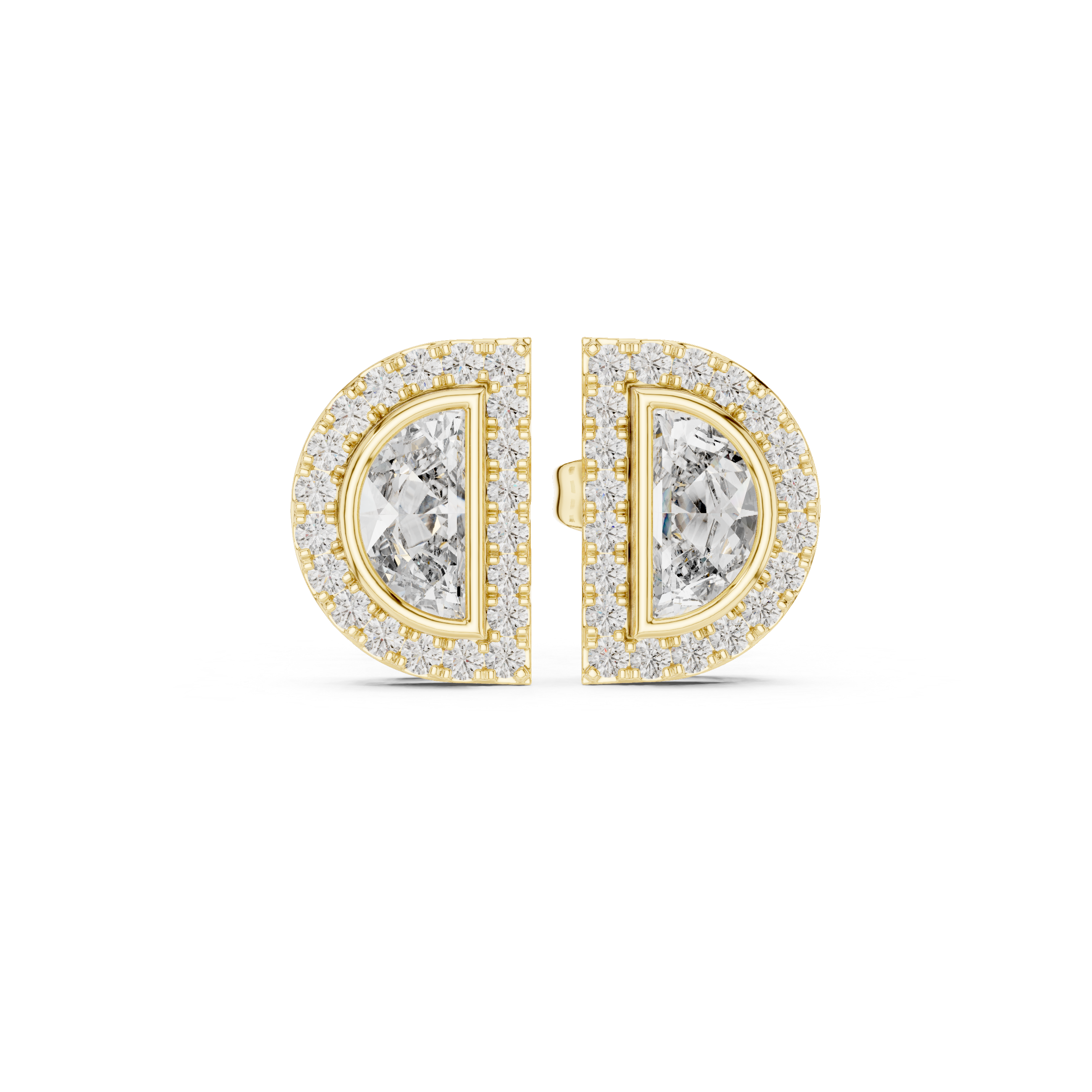 Emerald Bezel Chain Diamond Stud Earrings in Yellow Gold - VYKA Diamonds