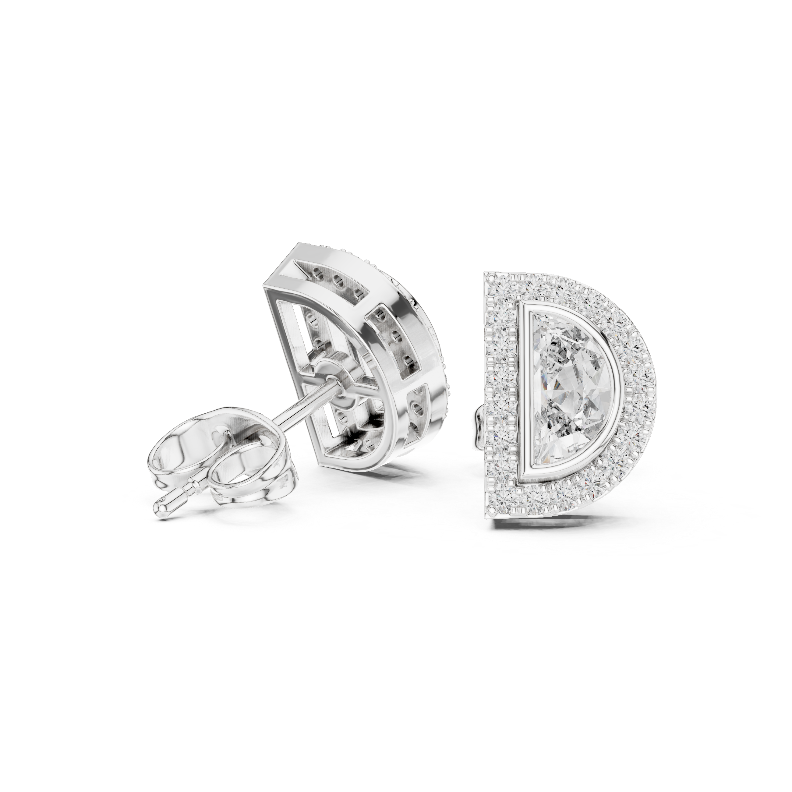 Emerald Bezel Chain Diamond Stud Earrings in White Gold - VYKA Diamonds