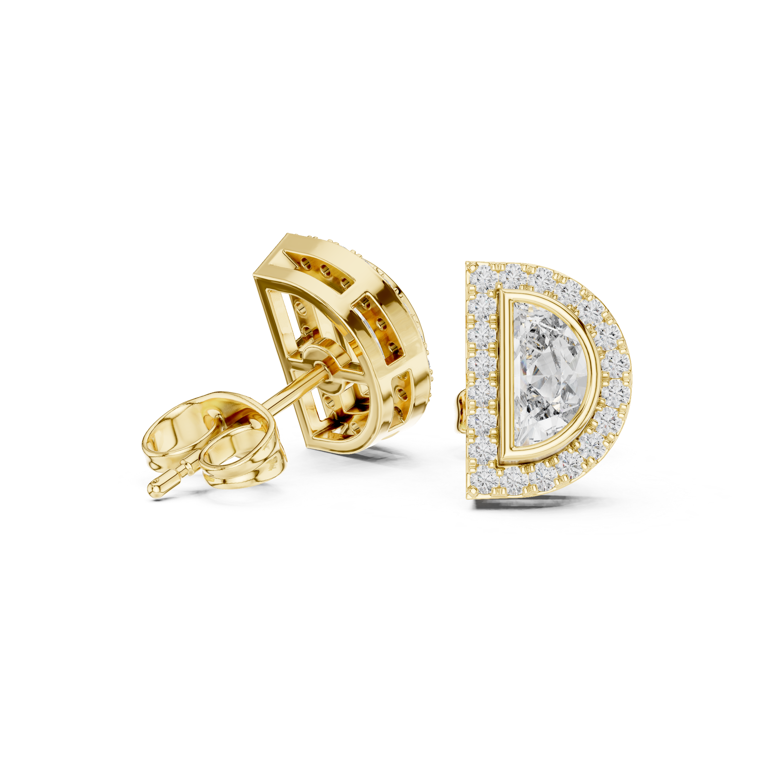 Emerald Bezel Chain Diamond Stud Earrings in Yellow Gold - VYKA Diamonds