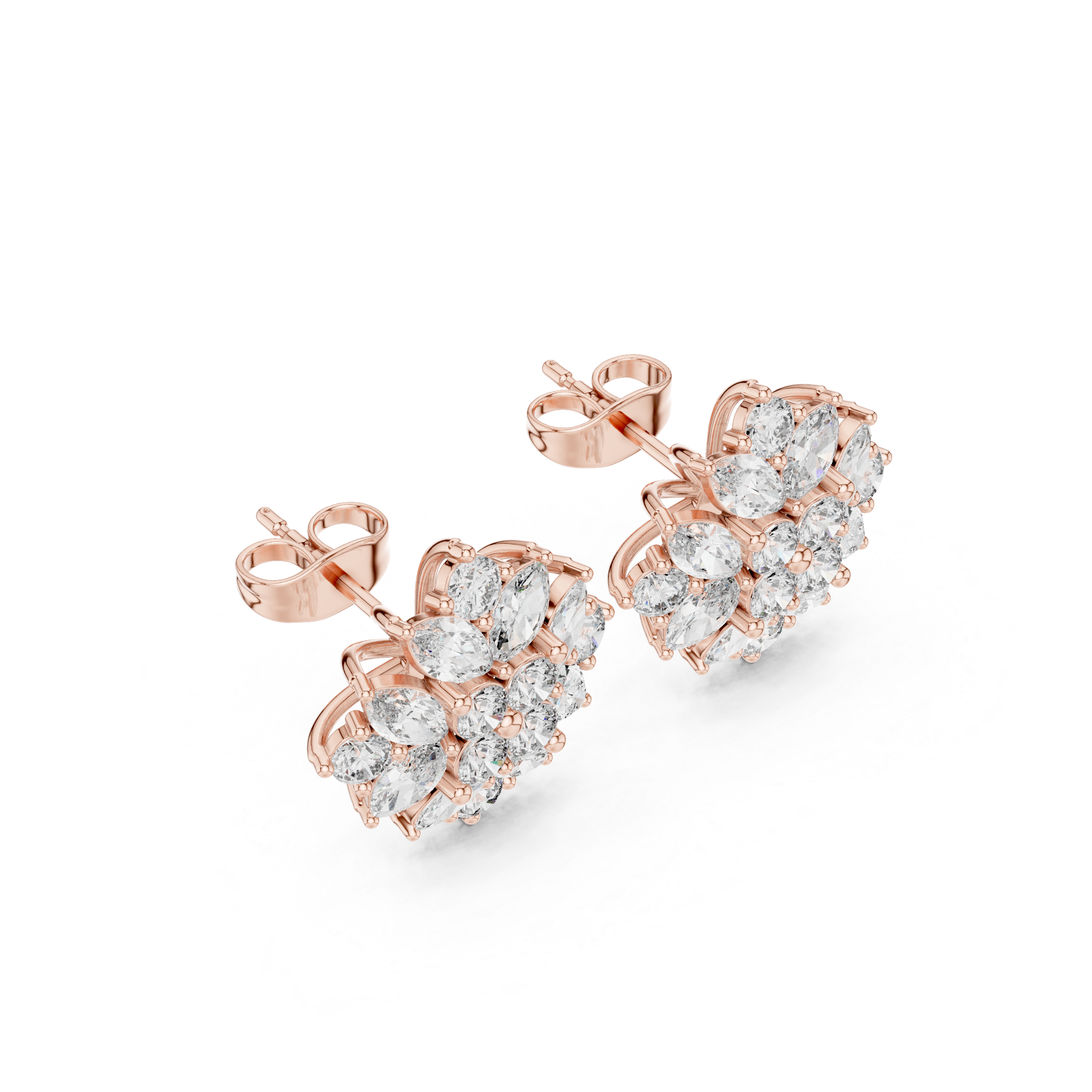 Round Bezel Chain Diamond Stud Earrings in Rose Gold - VYKA Diamonds