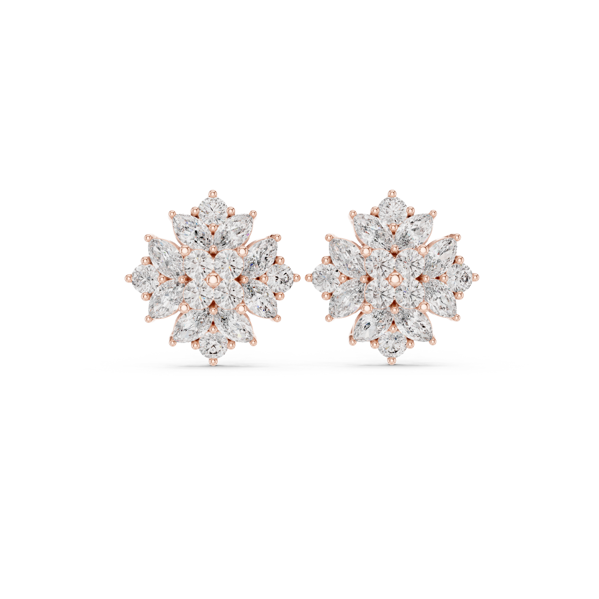 Round Bezel Chain Diamond Stud Earrings