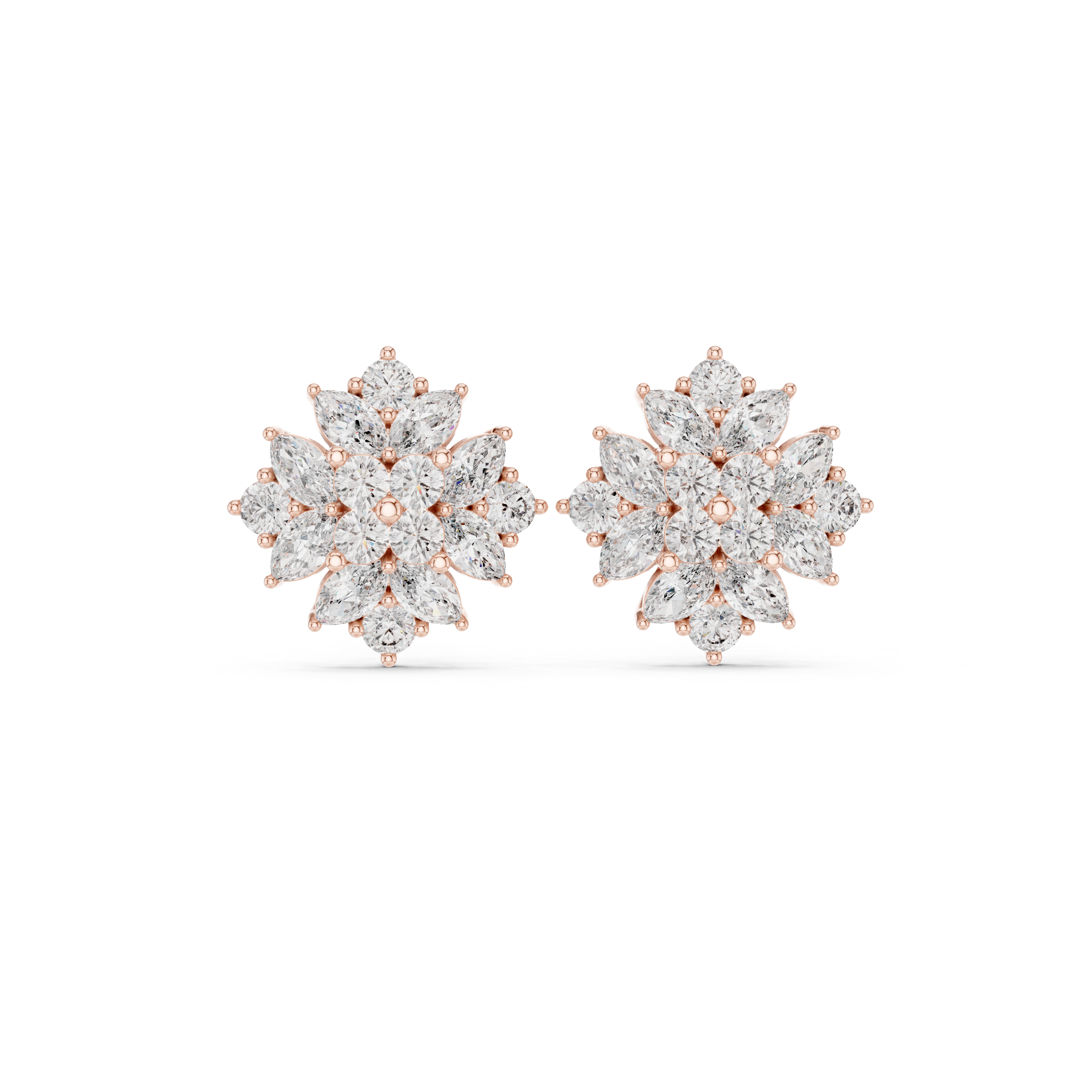 Round Bezel Chain Diamond Stud Earrings in Rose Gold - VYKA Diamonds
