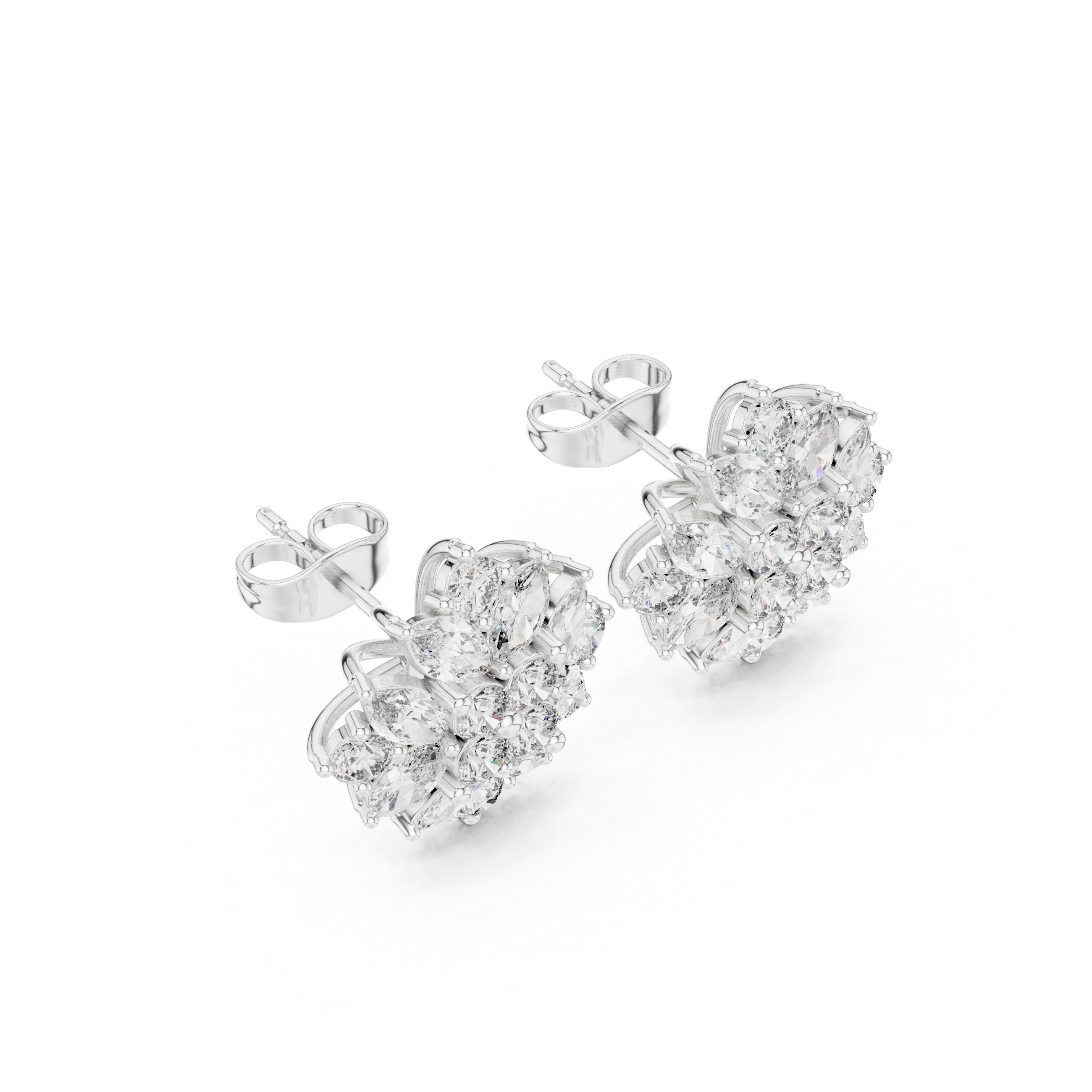 Round Bezel Chain Diamond Stud Earrings in White Gold - VYKA Diamonds