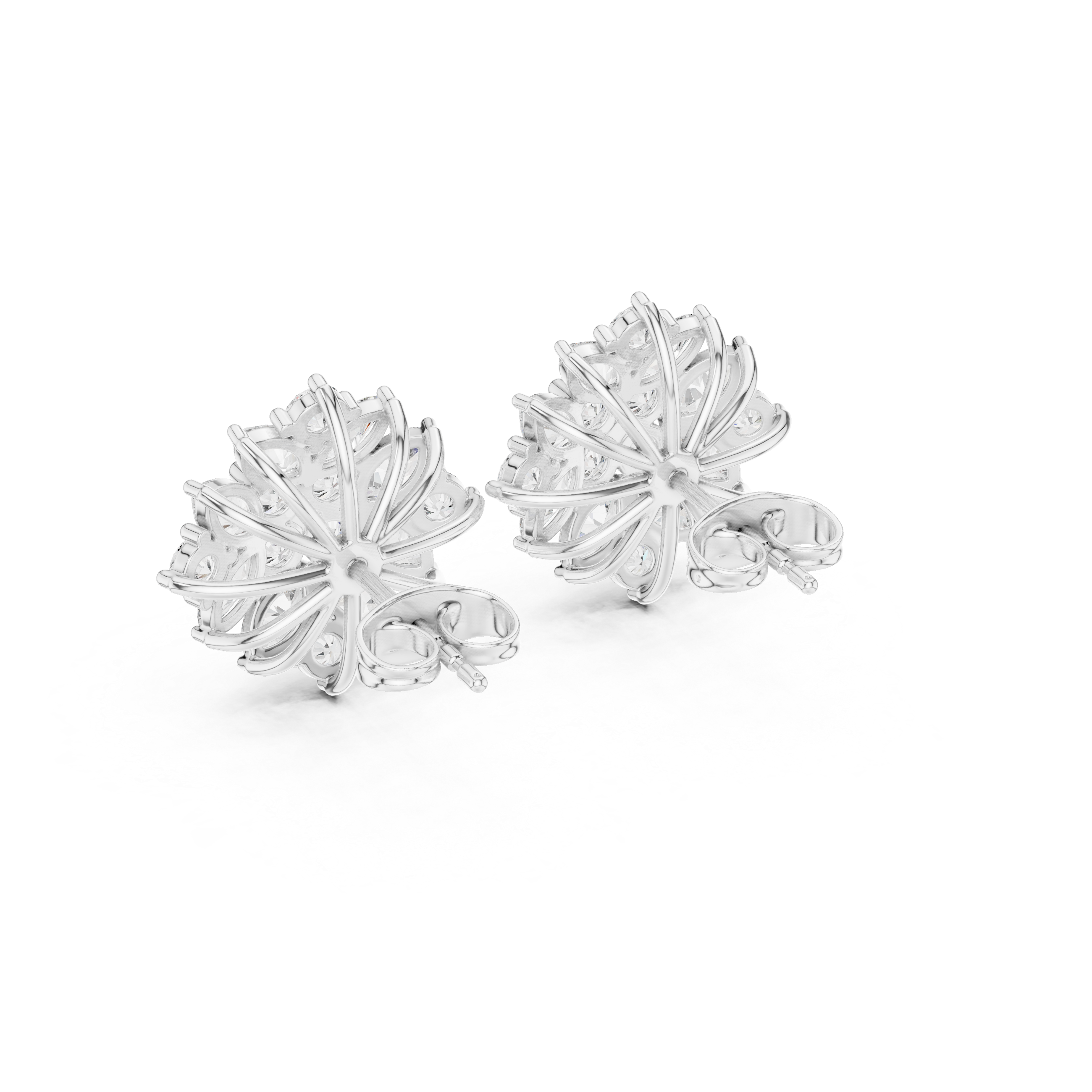 Round Bezel Chain Diamond Stud Earrings in White Gold - VYKA Diamonds