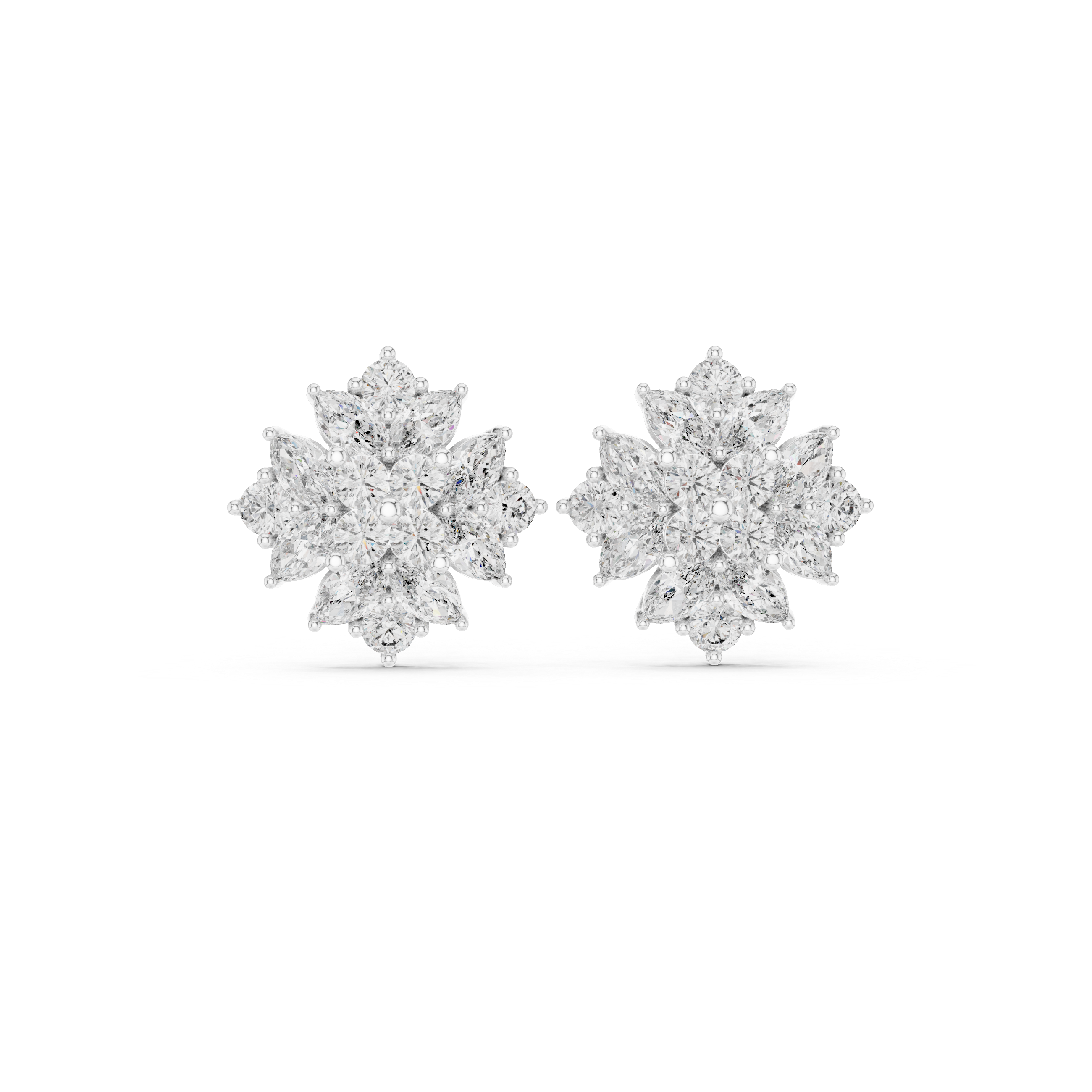 Round Bezel Chain Diamond Stud Earrings in White Gold - VYKA Diamonds