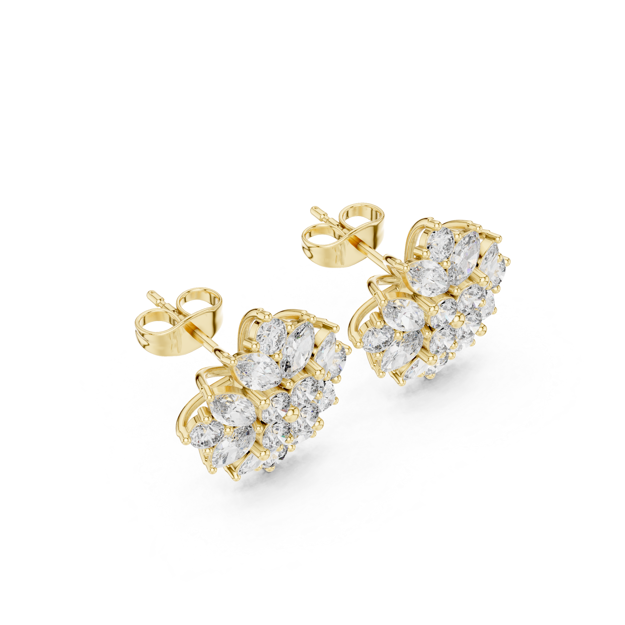 Round Bezel Chain Diamond Stud Earrings in Yellow Gold - VYKA Diamonds