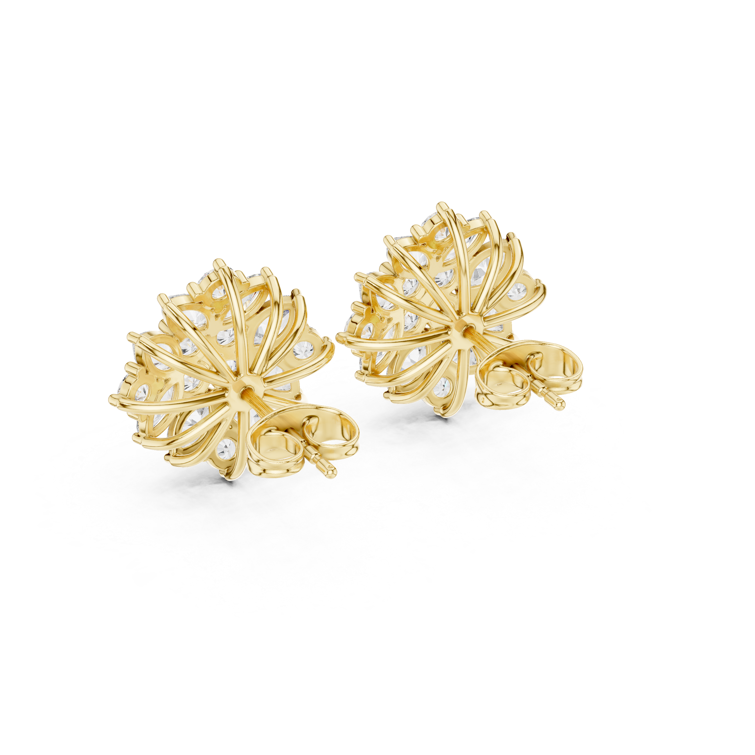 Round Bezel Chain Diamond Stud Earrings in Yellow Gold - VYKA Diamonds