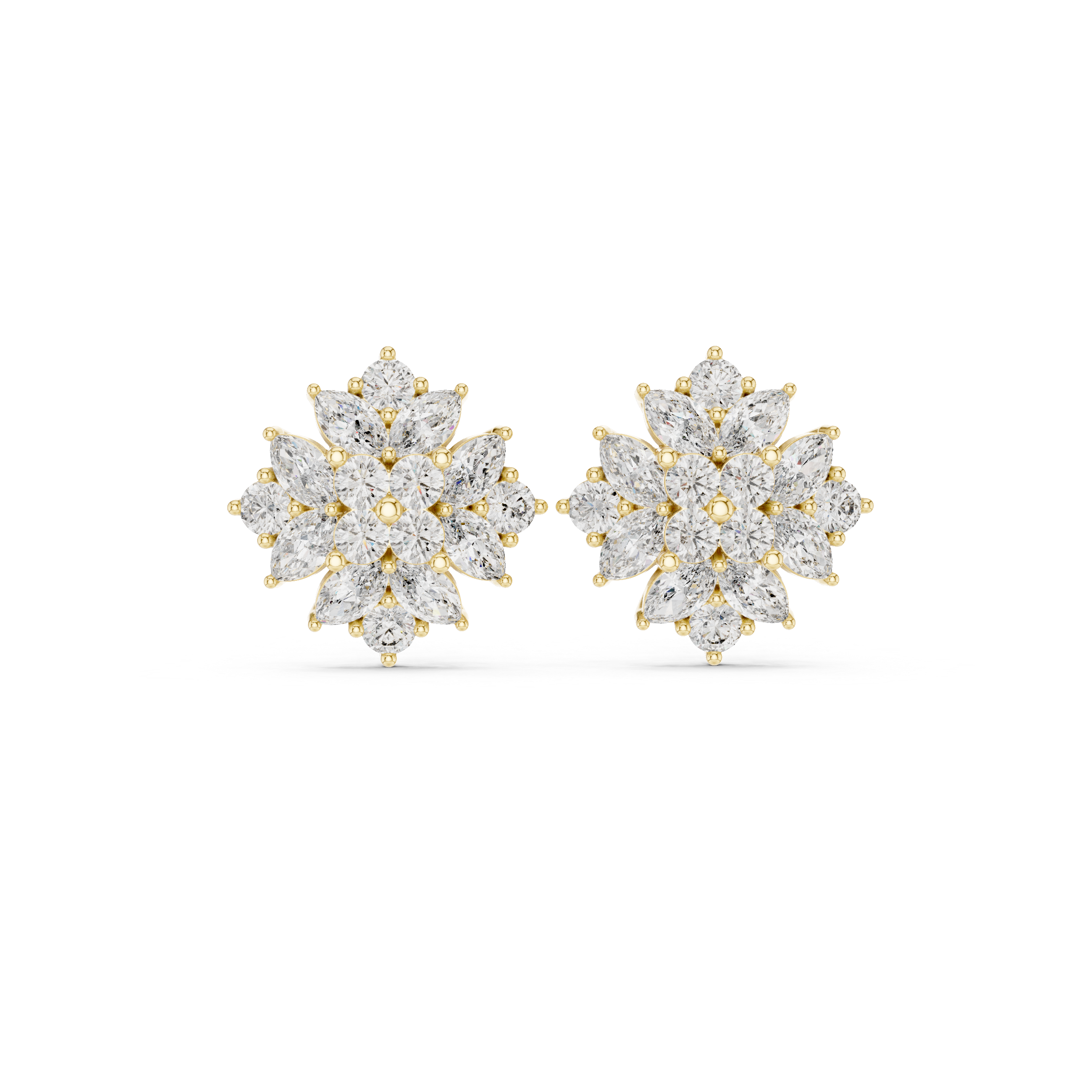 Round Bezel Chain Diamond Stud Earrings in Yellow Gold - VYKA Diamonds