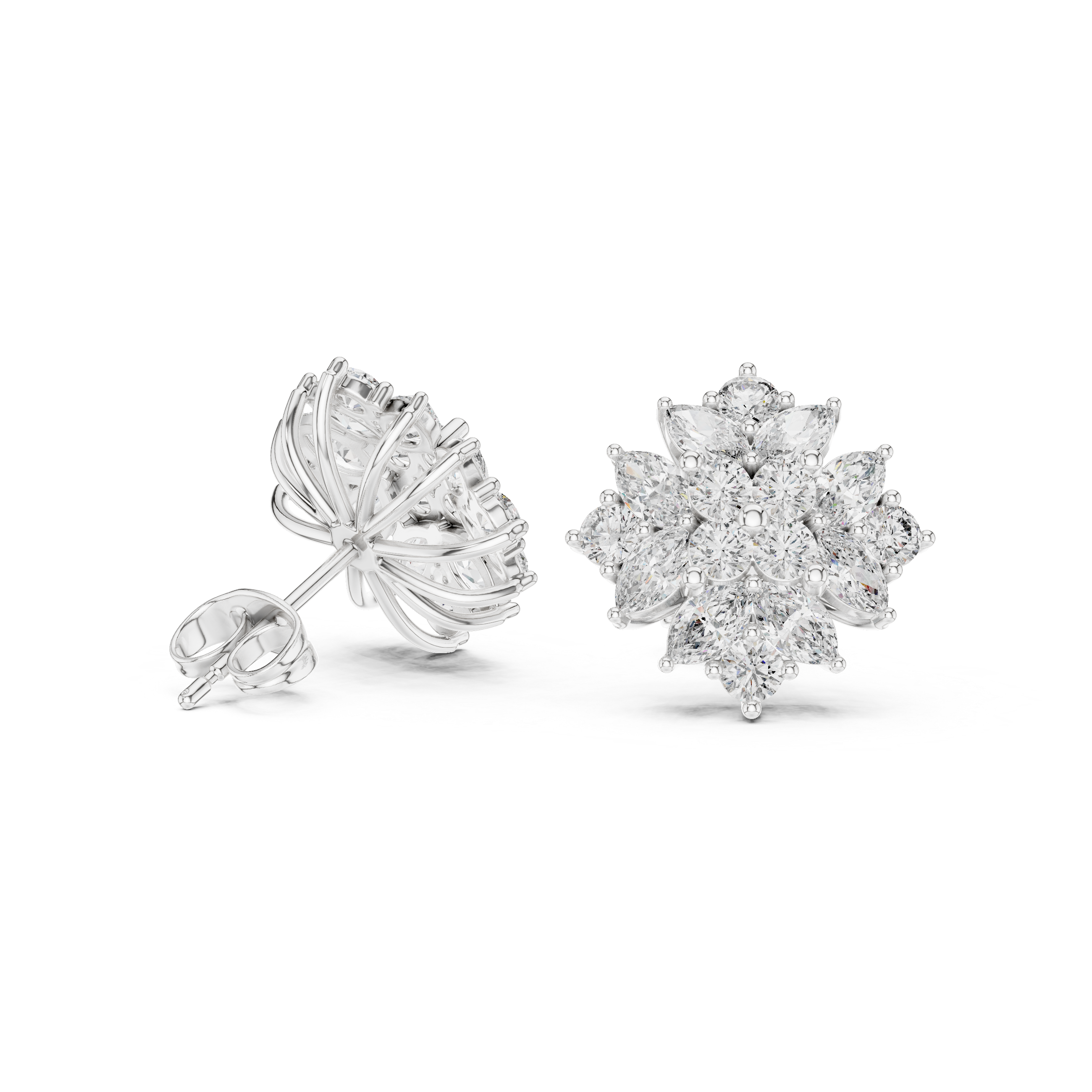 Round Bezel Chain Diamond Stud Earrings in White Gold - VYKA Diamonds