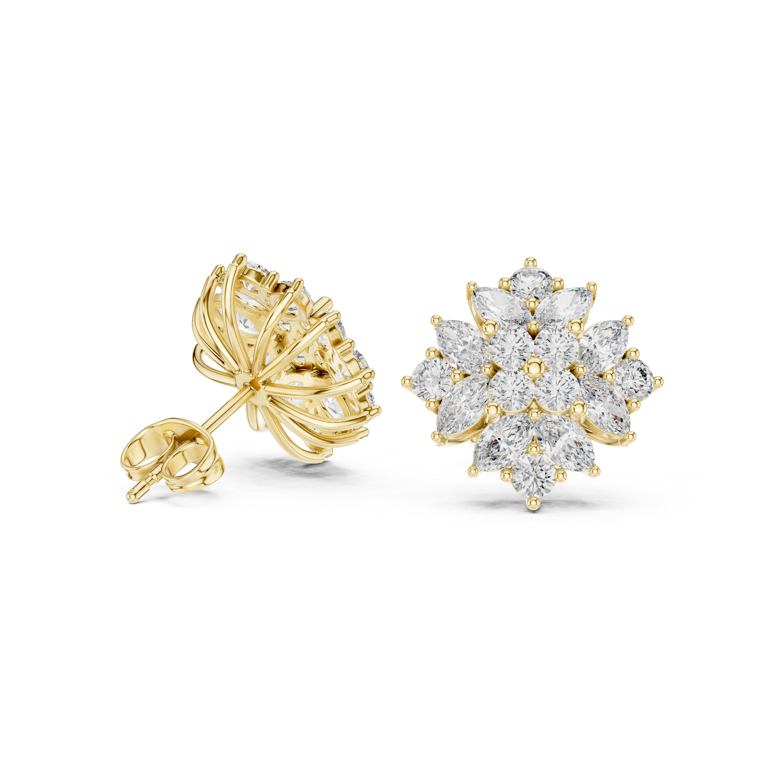 Round Bezel Chain Diamond Stud Earrings in Yellow Gold - VYKA Diamonds